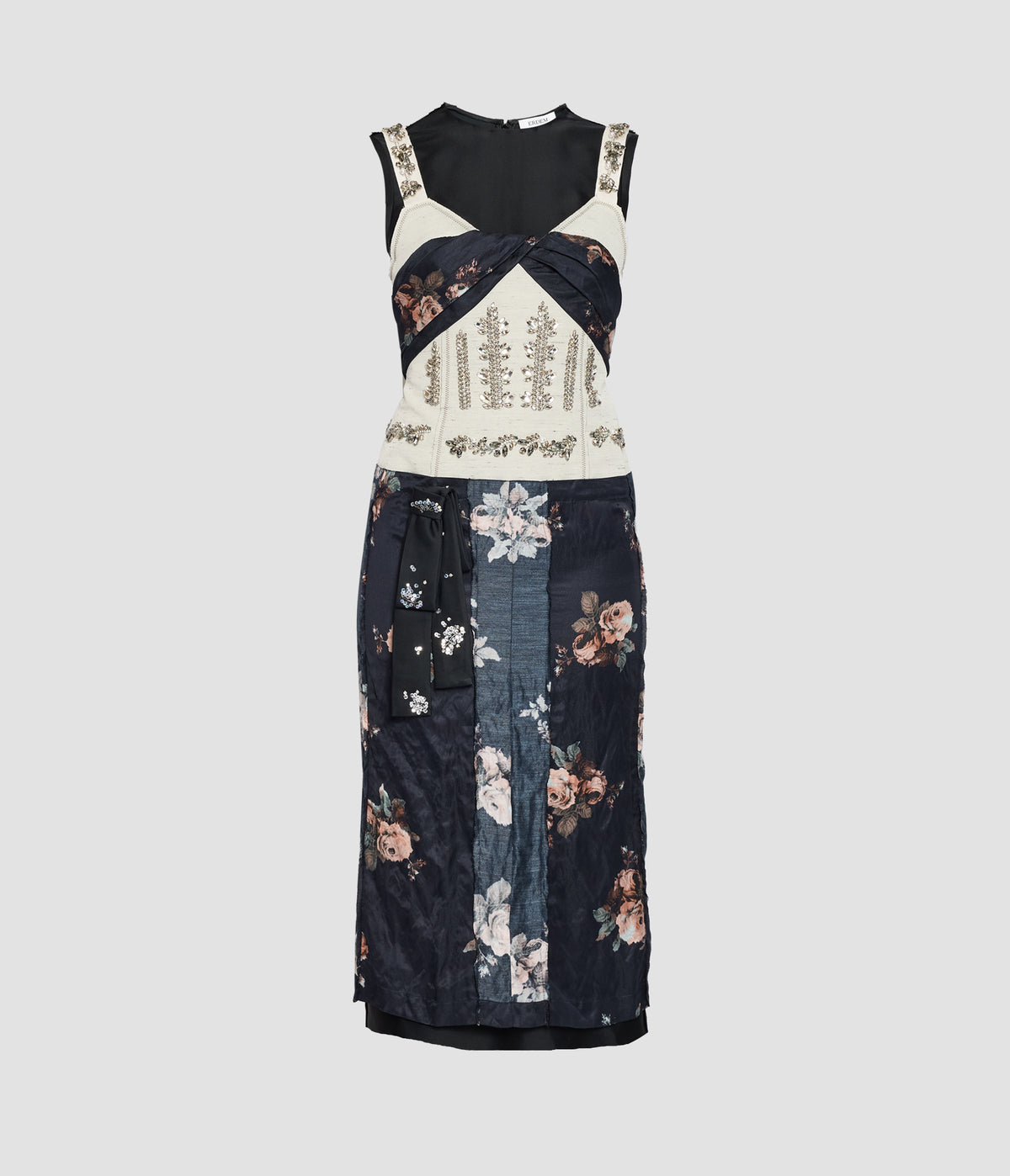 Embroidered Cady Sleeveless Midi Dress