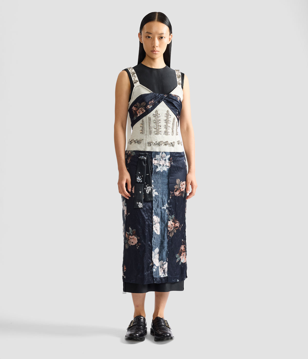 Embroidered Cady Sleeveless Midi Dress