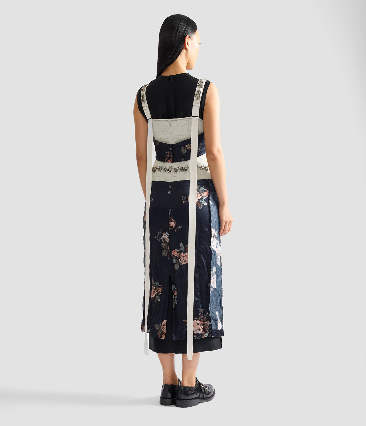 Embroidered Cady Sleeveless Midi Dress