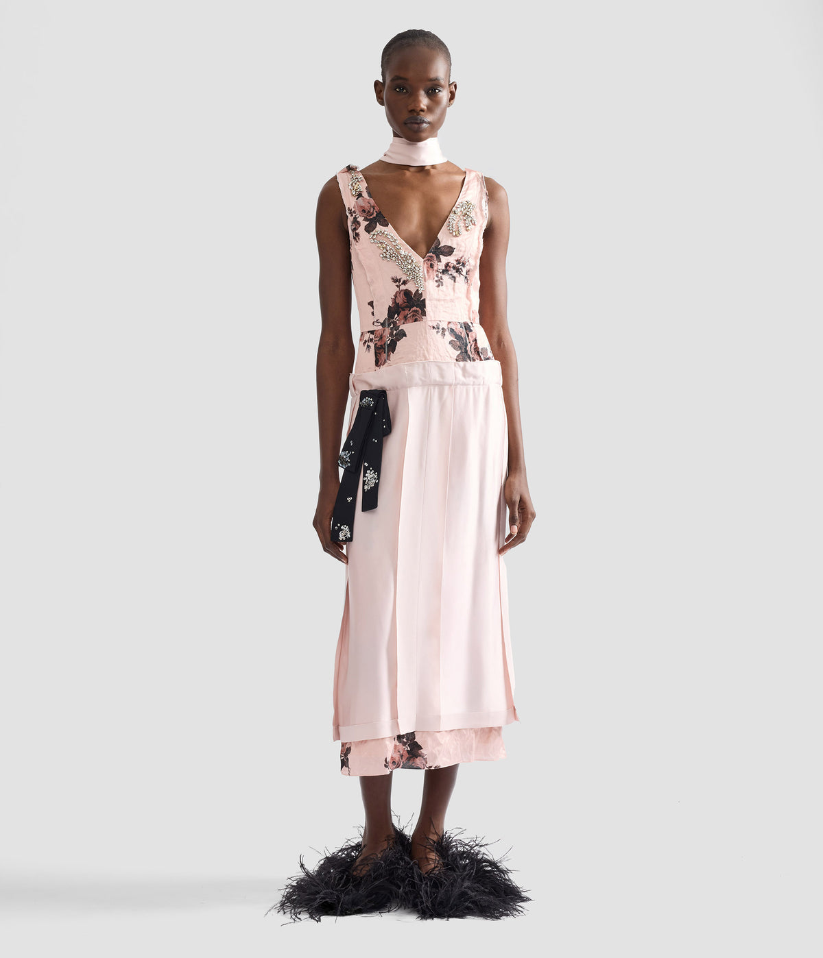 Embroidered Cady Sleeveless Midi Dress