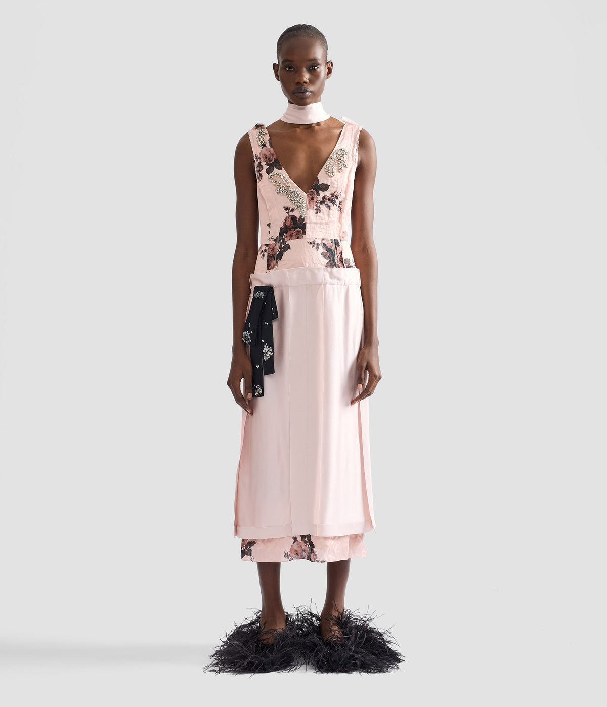 Embroidered Cady Sleeveless Midi Dress