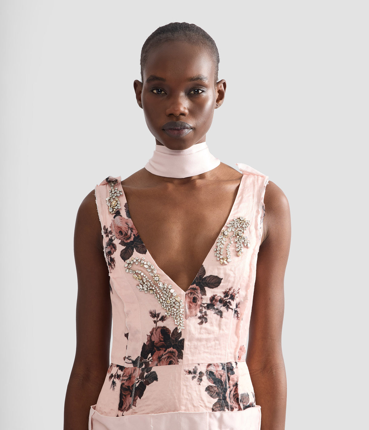 Embroidered Cady Sleeveless Midi Dress