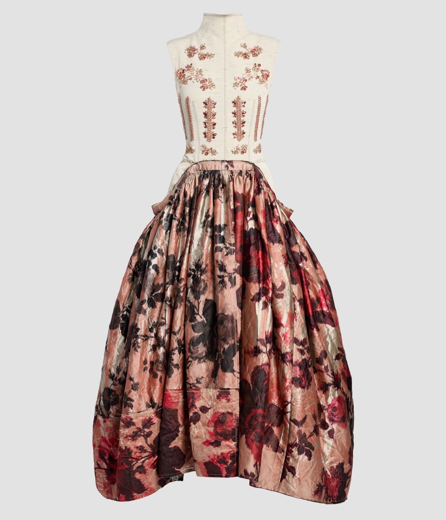 Embroidered Textured Satin Strapless Midi Dress