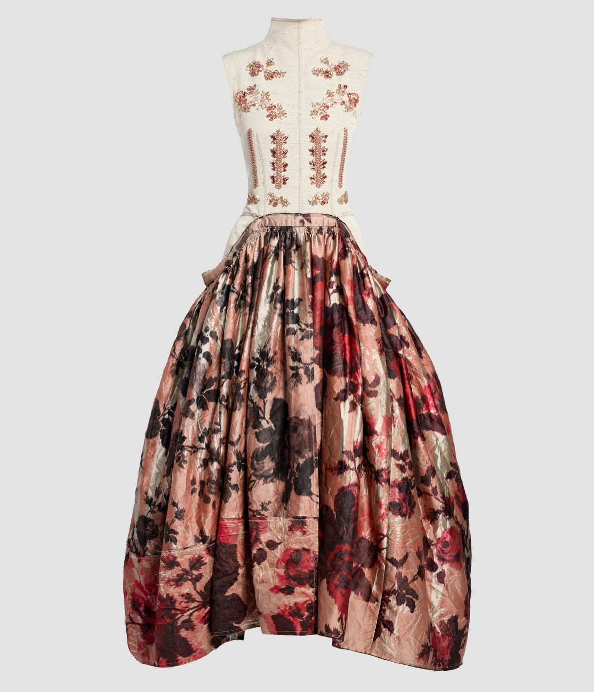 Embroidered Textured Satin Midi Dress