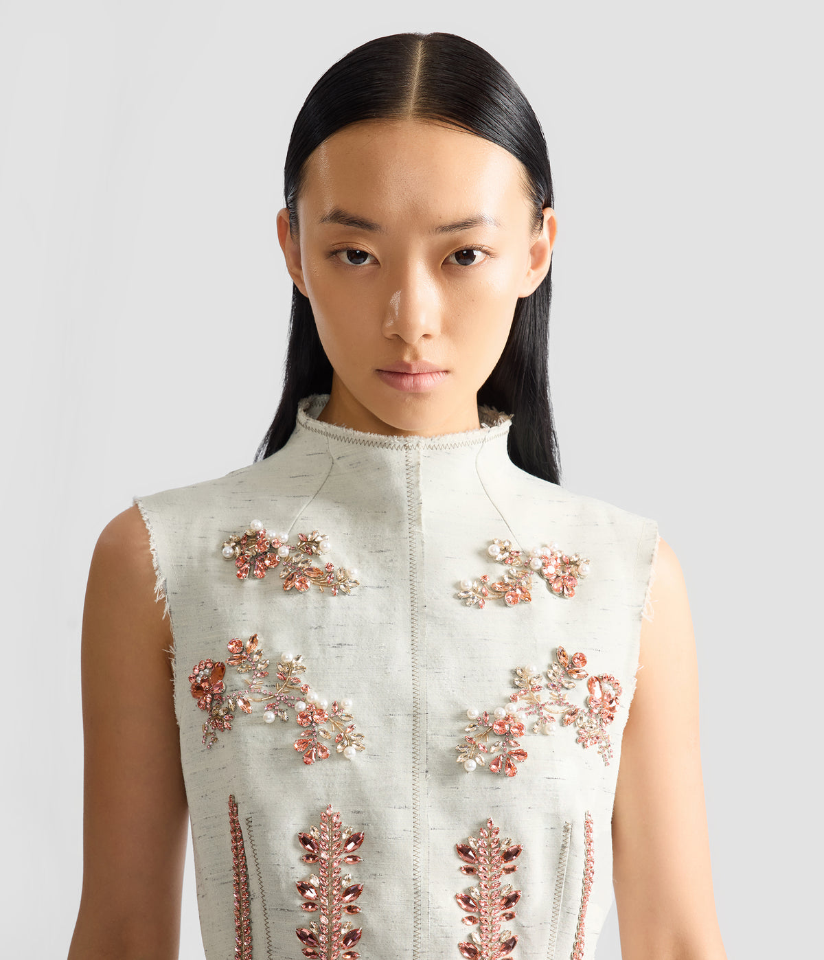 Embroidered Textured Satin Midi Dress