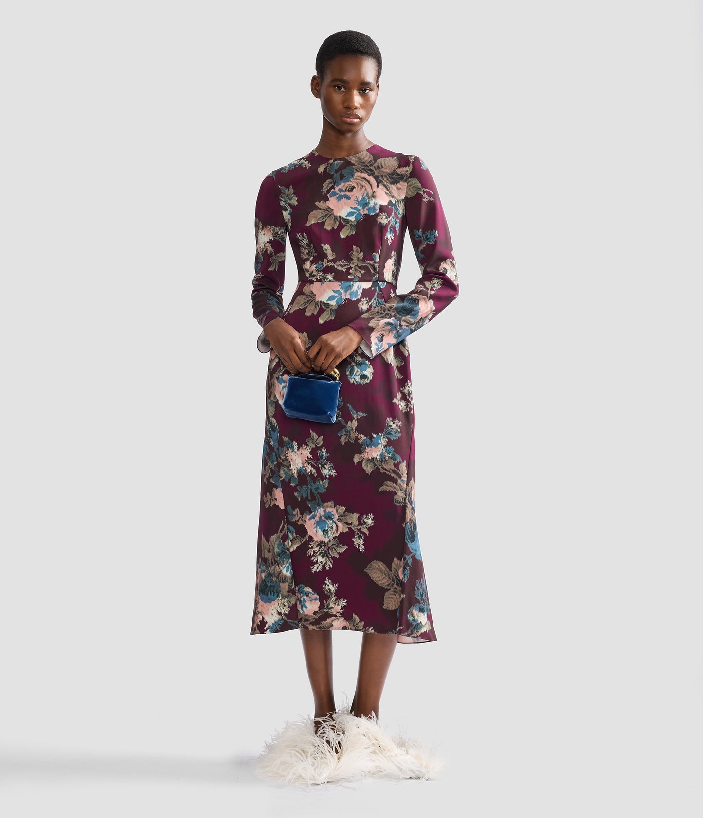 Floral Cady Long Sleeve Midi Dress