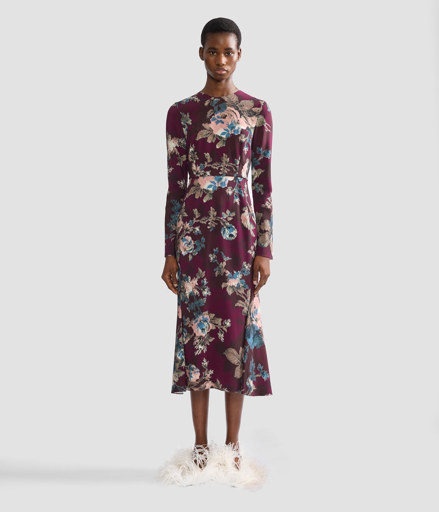 Floral Cady Long Sleeve Midi Dress