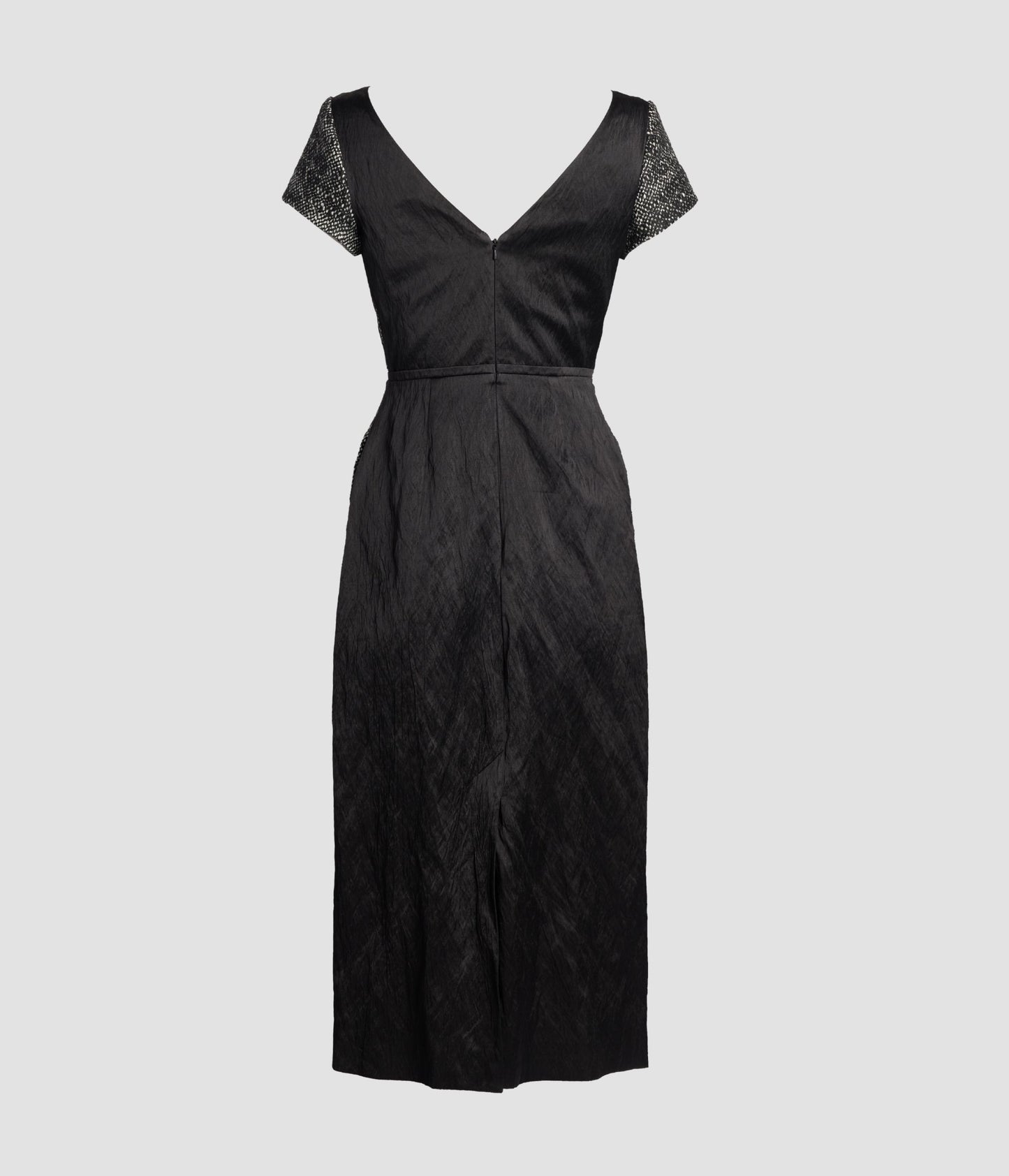 Floral Embroidered Wool Short Sleeve Midi Dress
