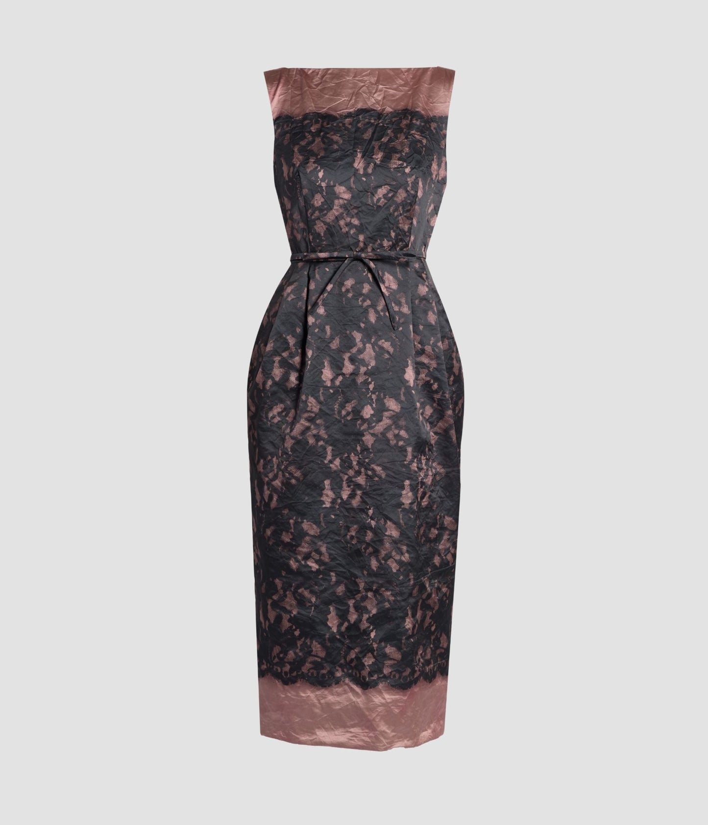 Printed Textured Satin Sleeveless Midi Dress