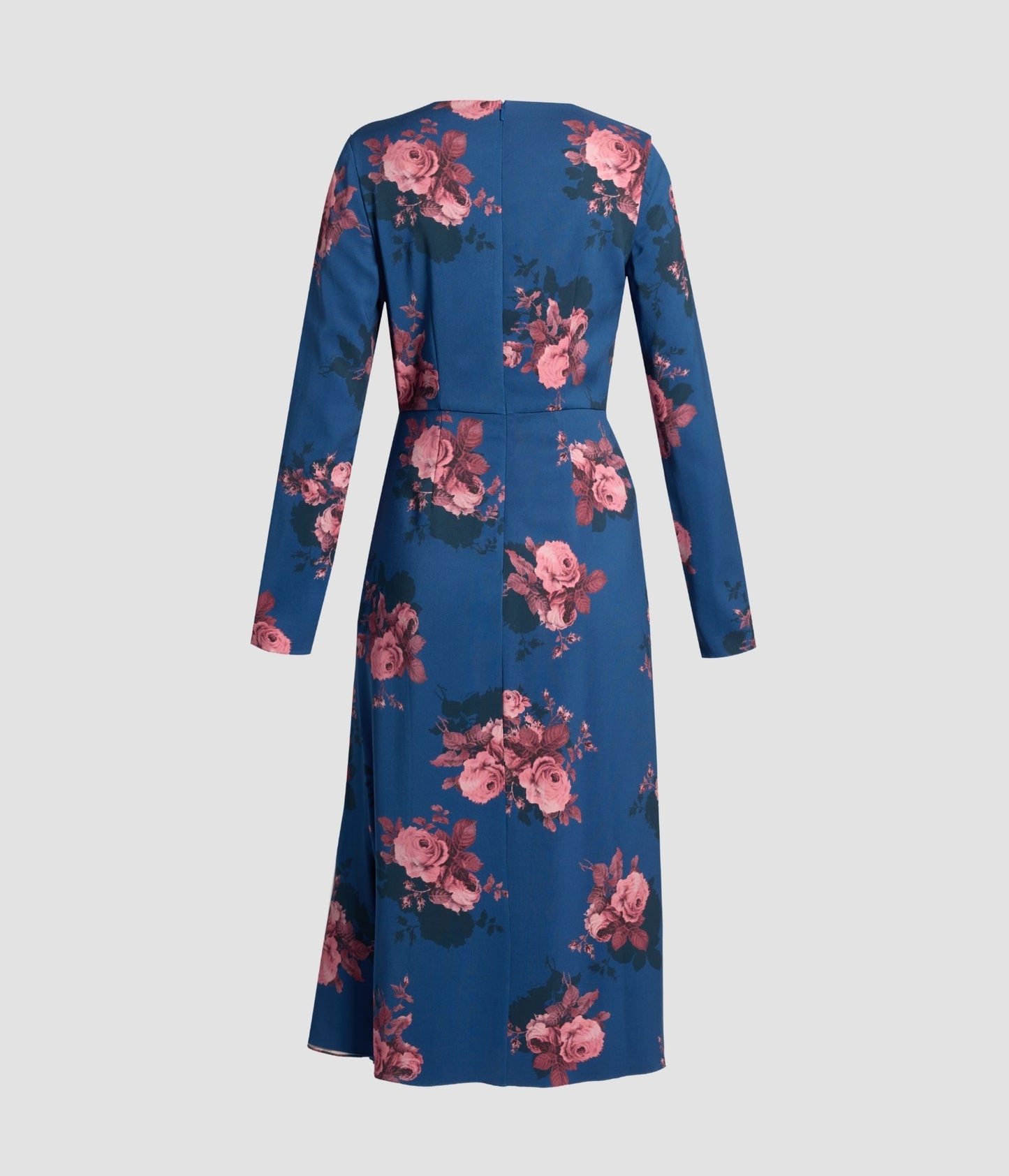 Floral Cady Long Sleeve Draped Midi Dress