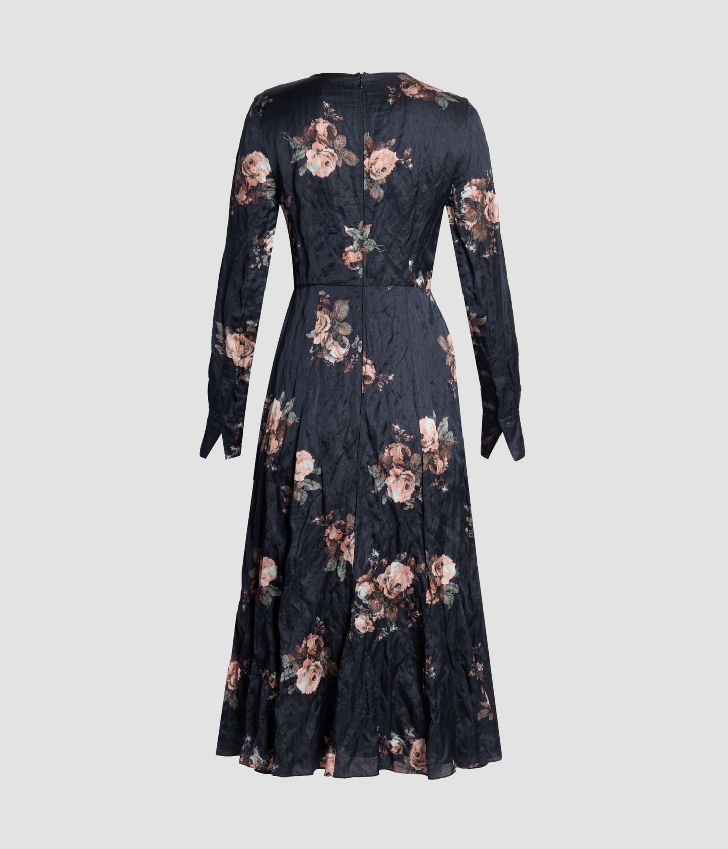 Floral Crushed Satin Long Sleeve Midi Dress