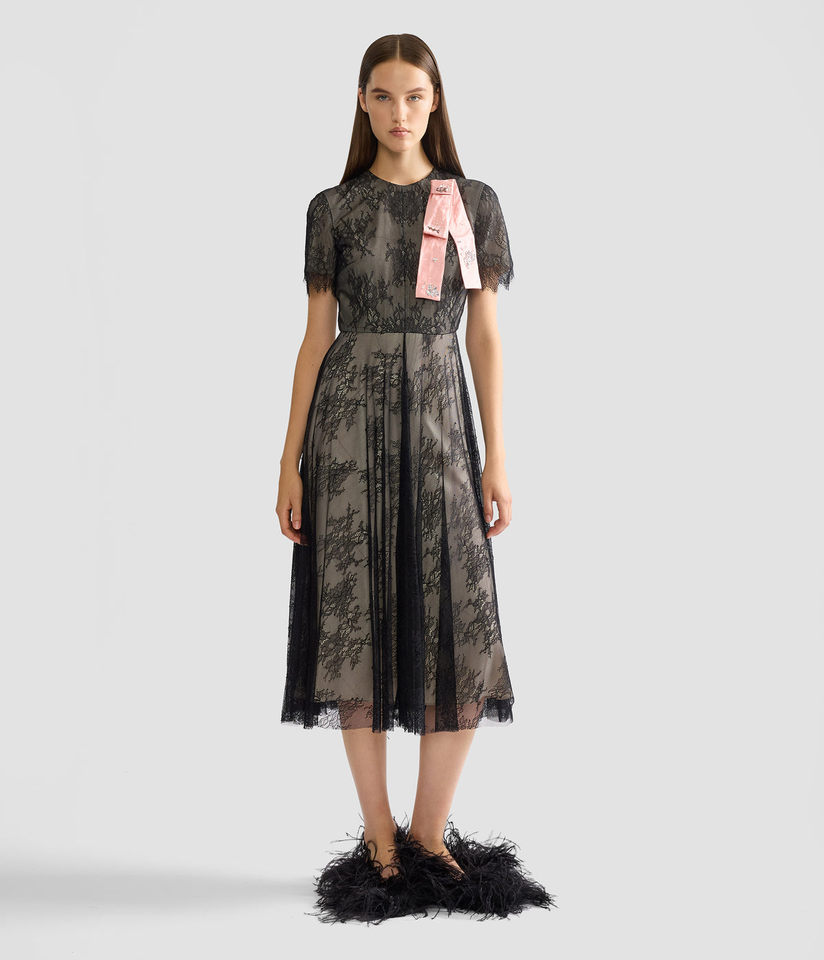 Floral Lace Short Sleeve Midi Dress