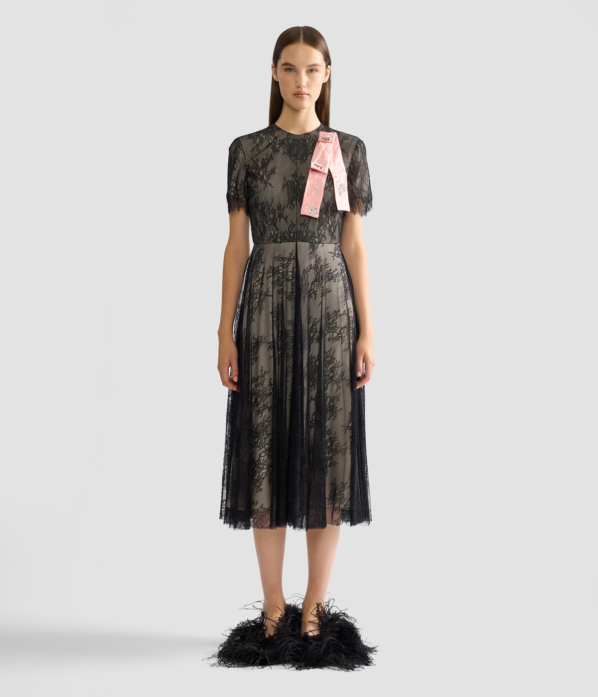 Floral Lace Short Sleeve Midi Dress