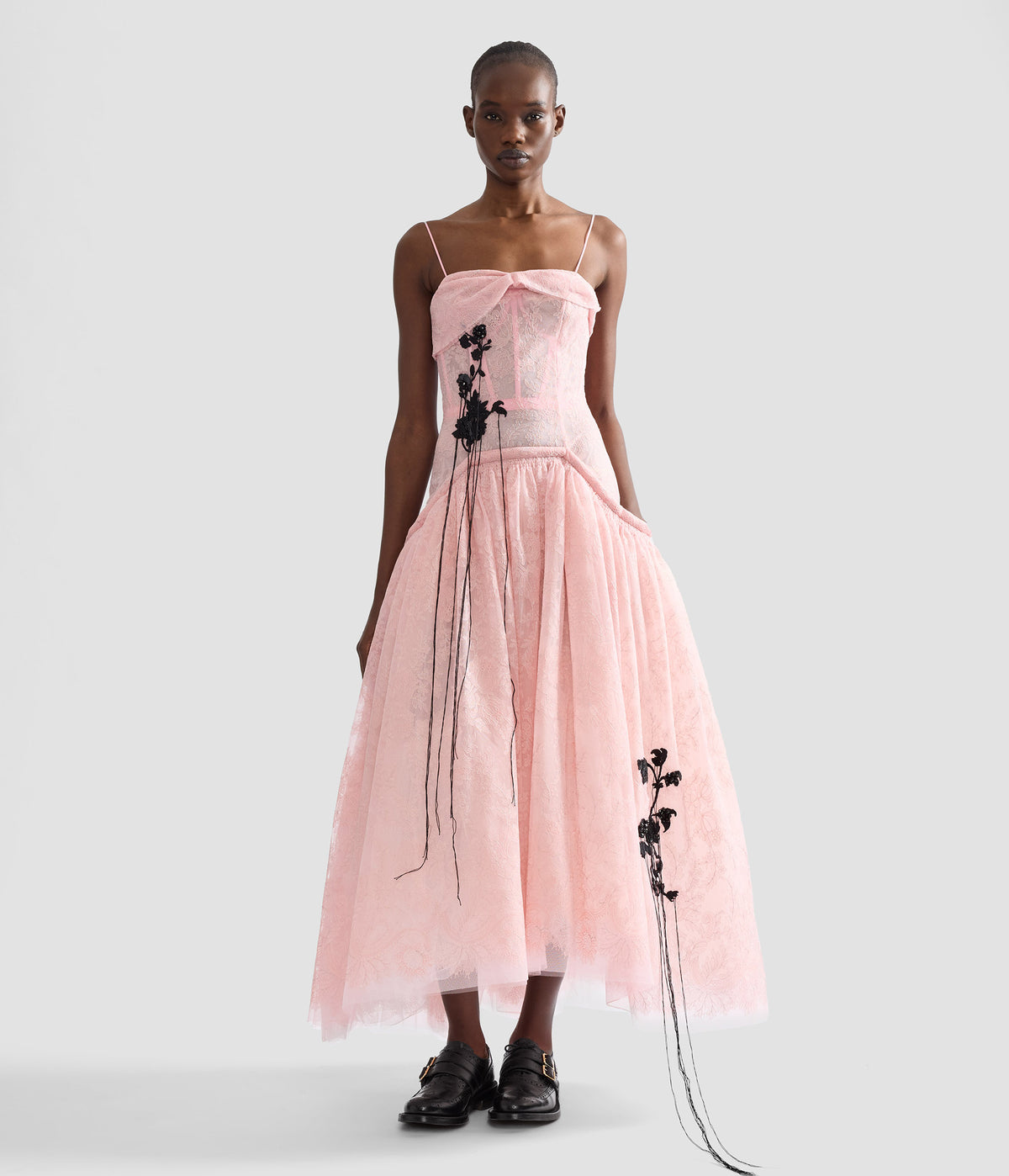 Floral Lace Tulle Sleeveless Midi Dress