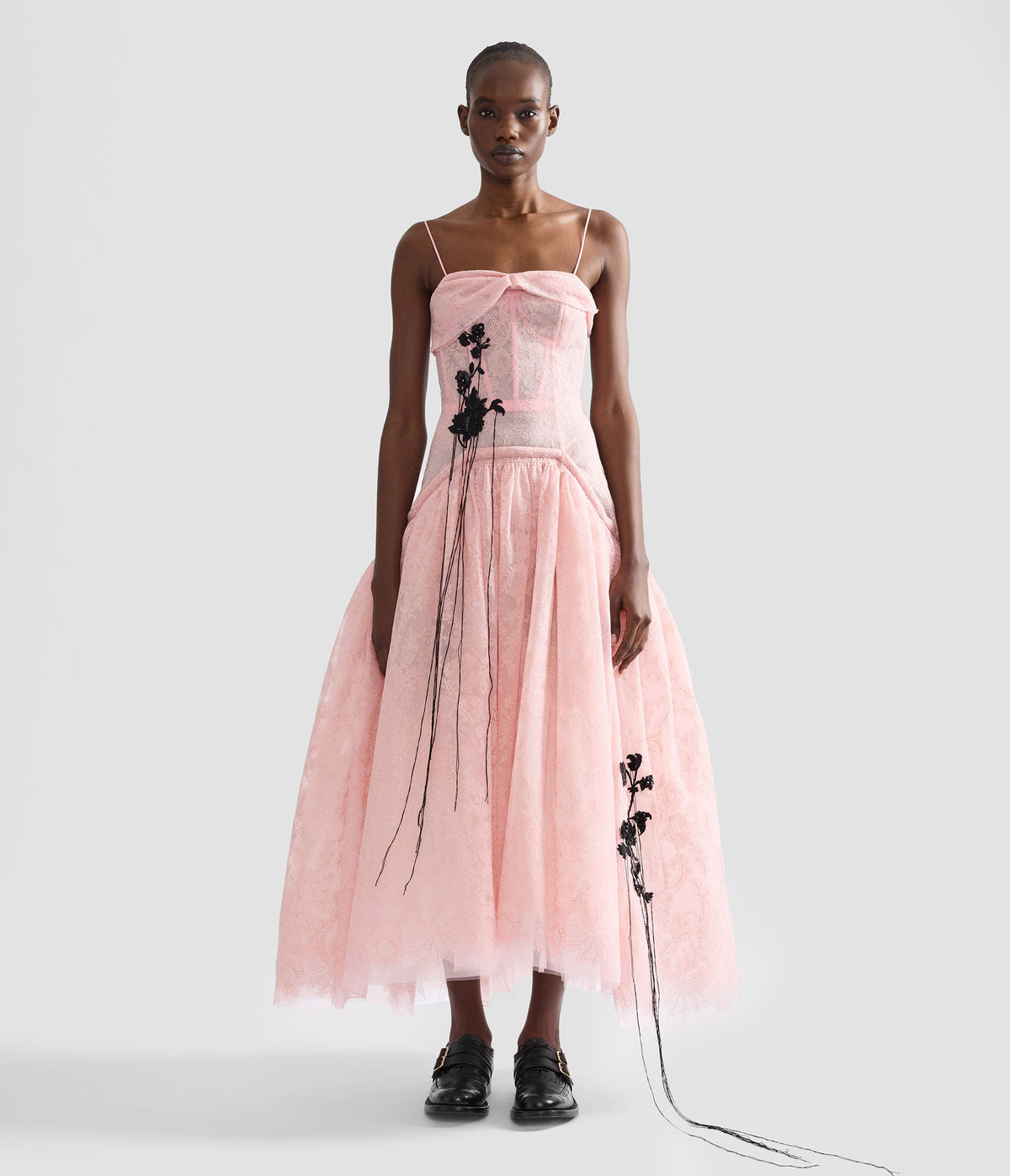 Floral Lace Tulle Sleeveless Midi Dress
