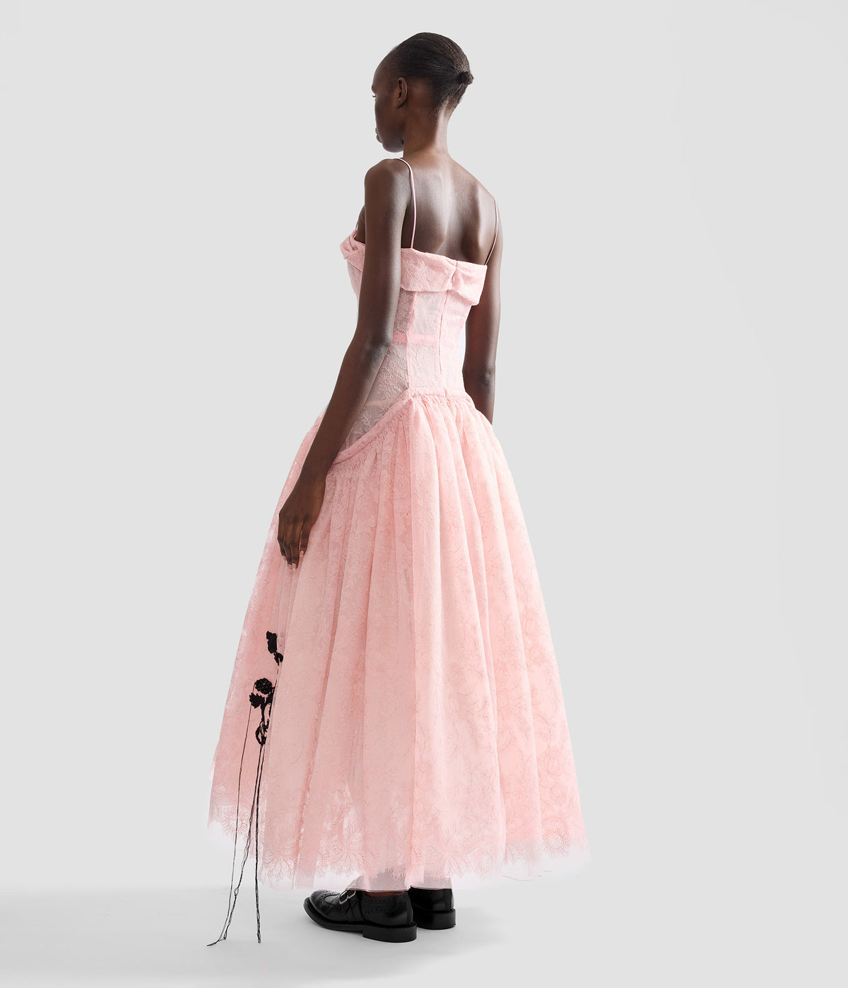 Floral Lace Tulle Sleeveless Midi Dress