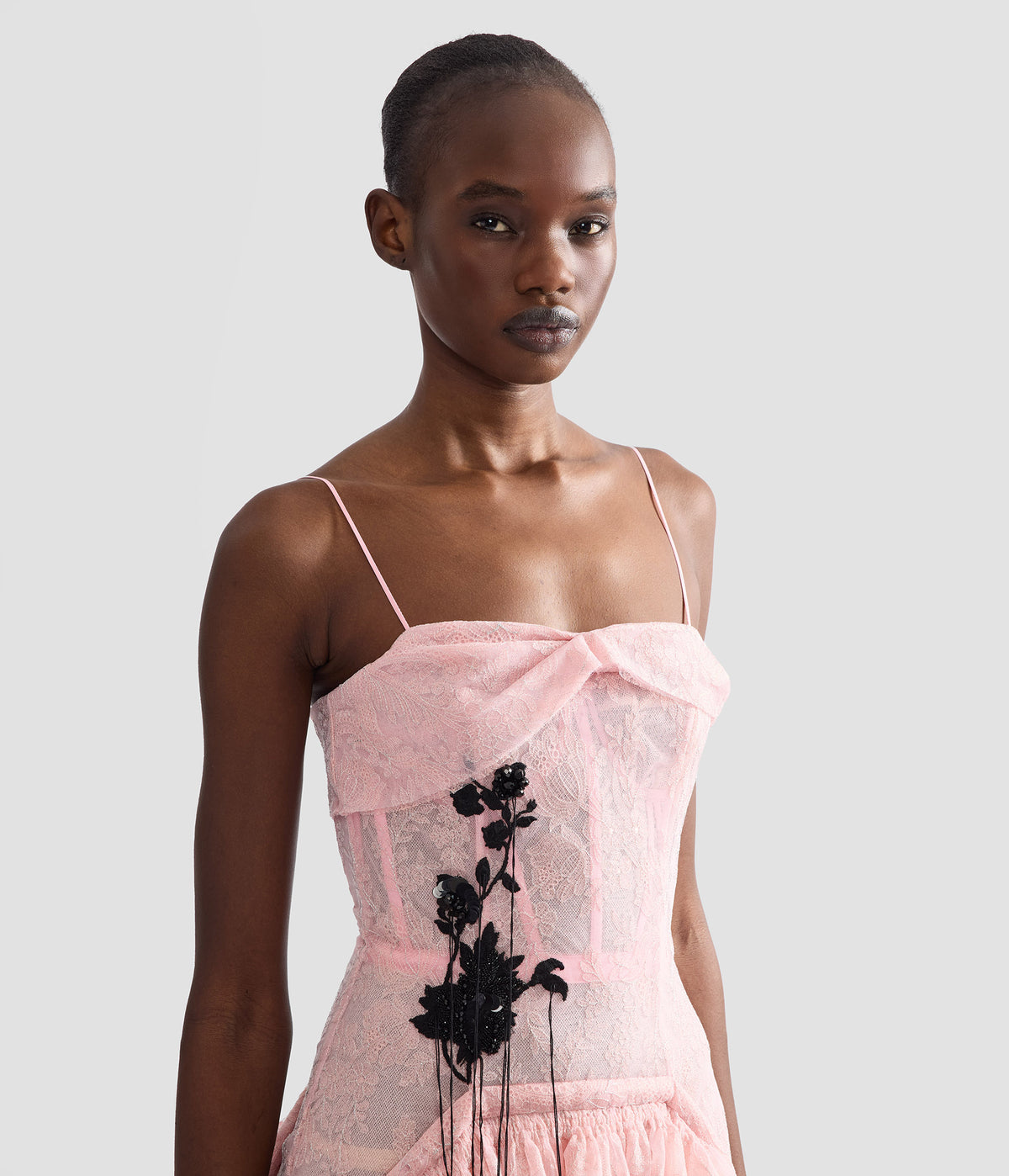 Floral Lace Tulle Sleeveless Midi Dress