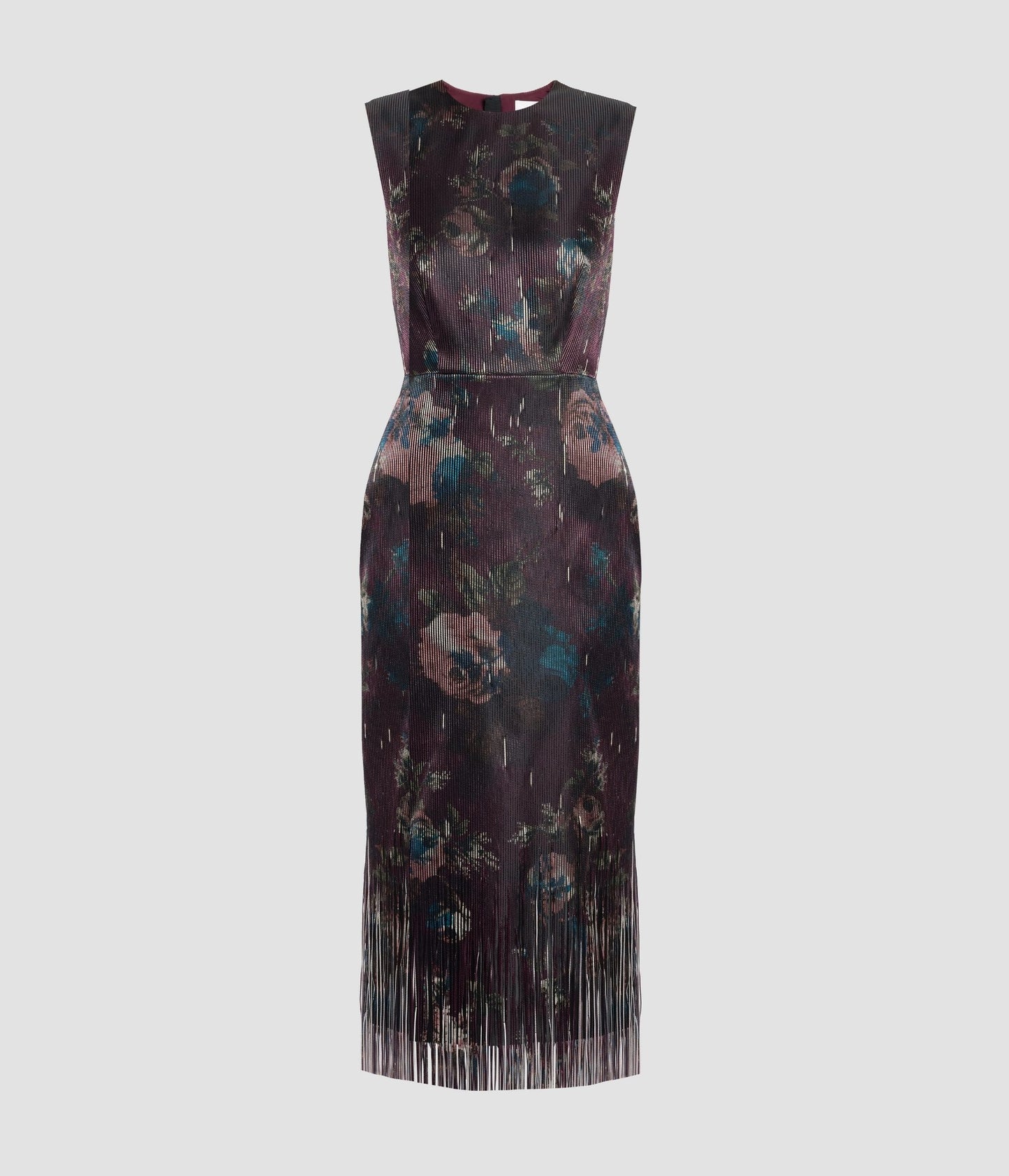 Floral Fringe Jacquard Sleeveless Midi Dress