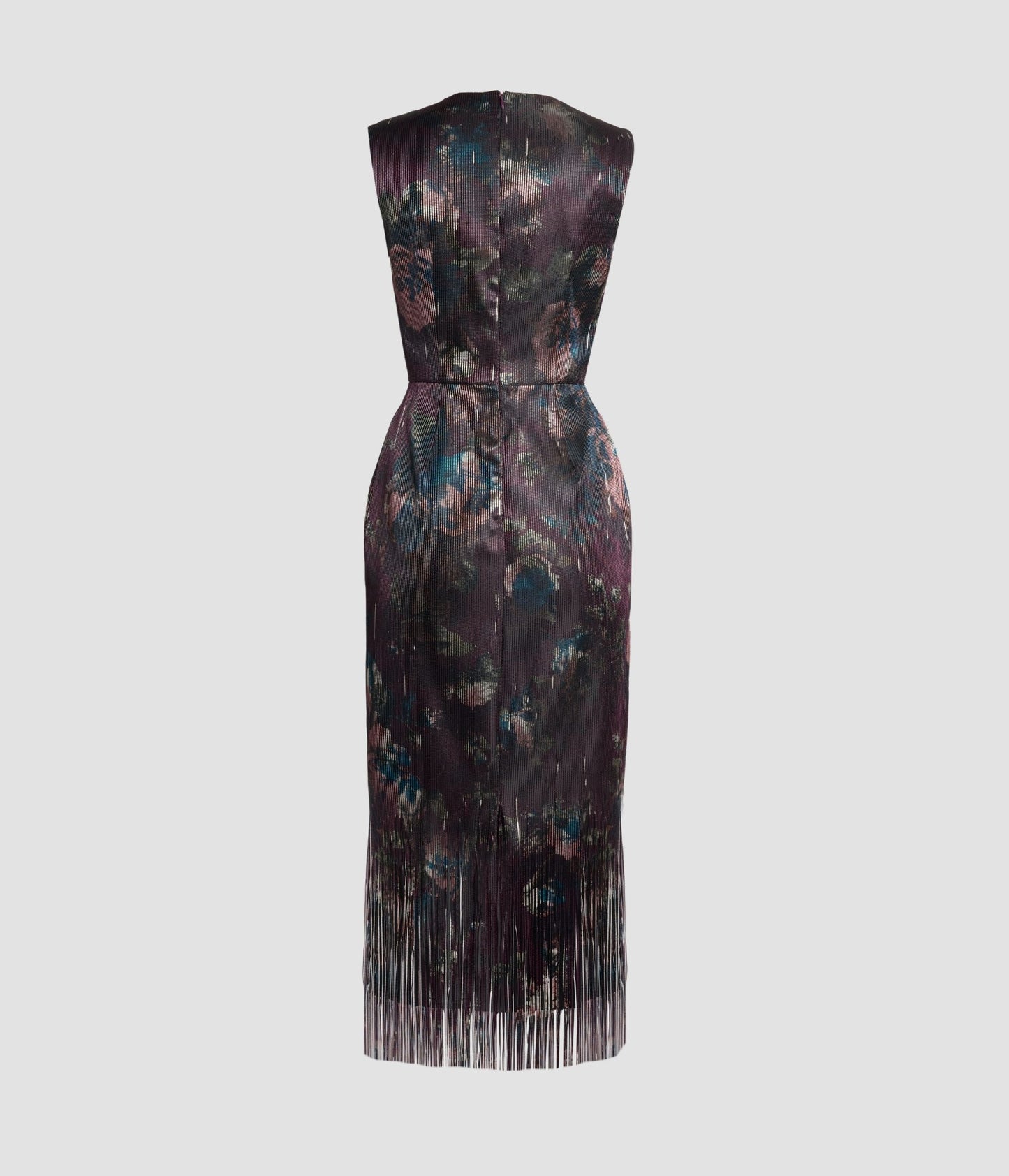 Floral Fringe Jacquard Sleeveless Midi Dress