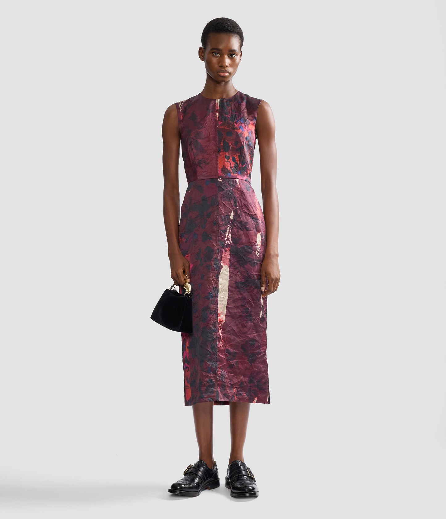 Textured Satin Sleeveless Midi Dress