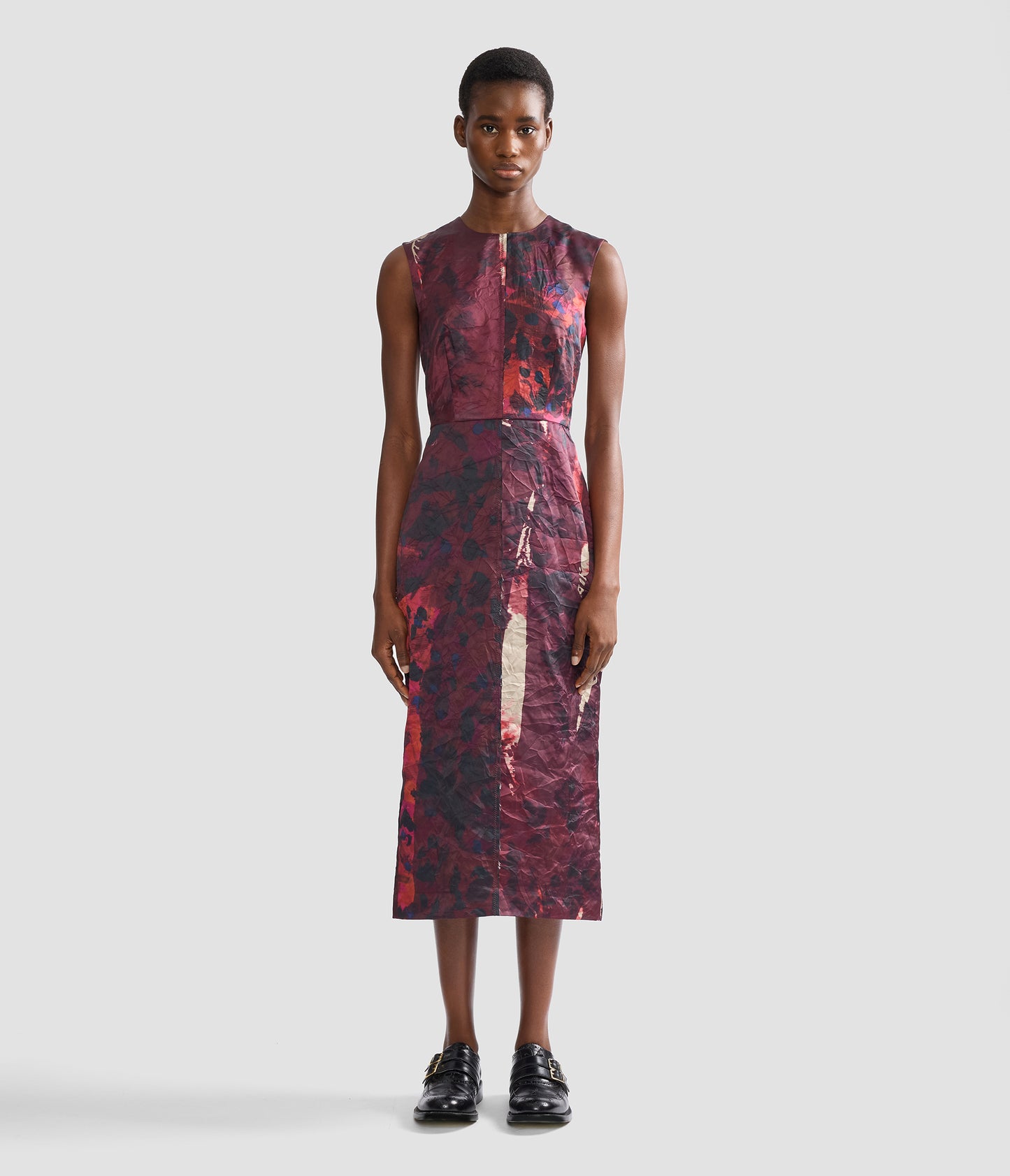 Textured Satin Sleeveless Midi Dress