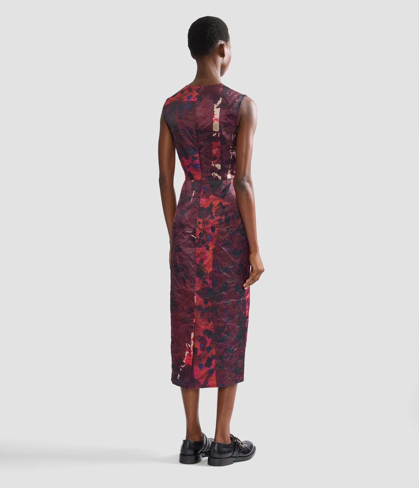 Textured Satin Sleeveless Midi Dress