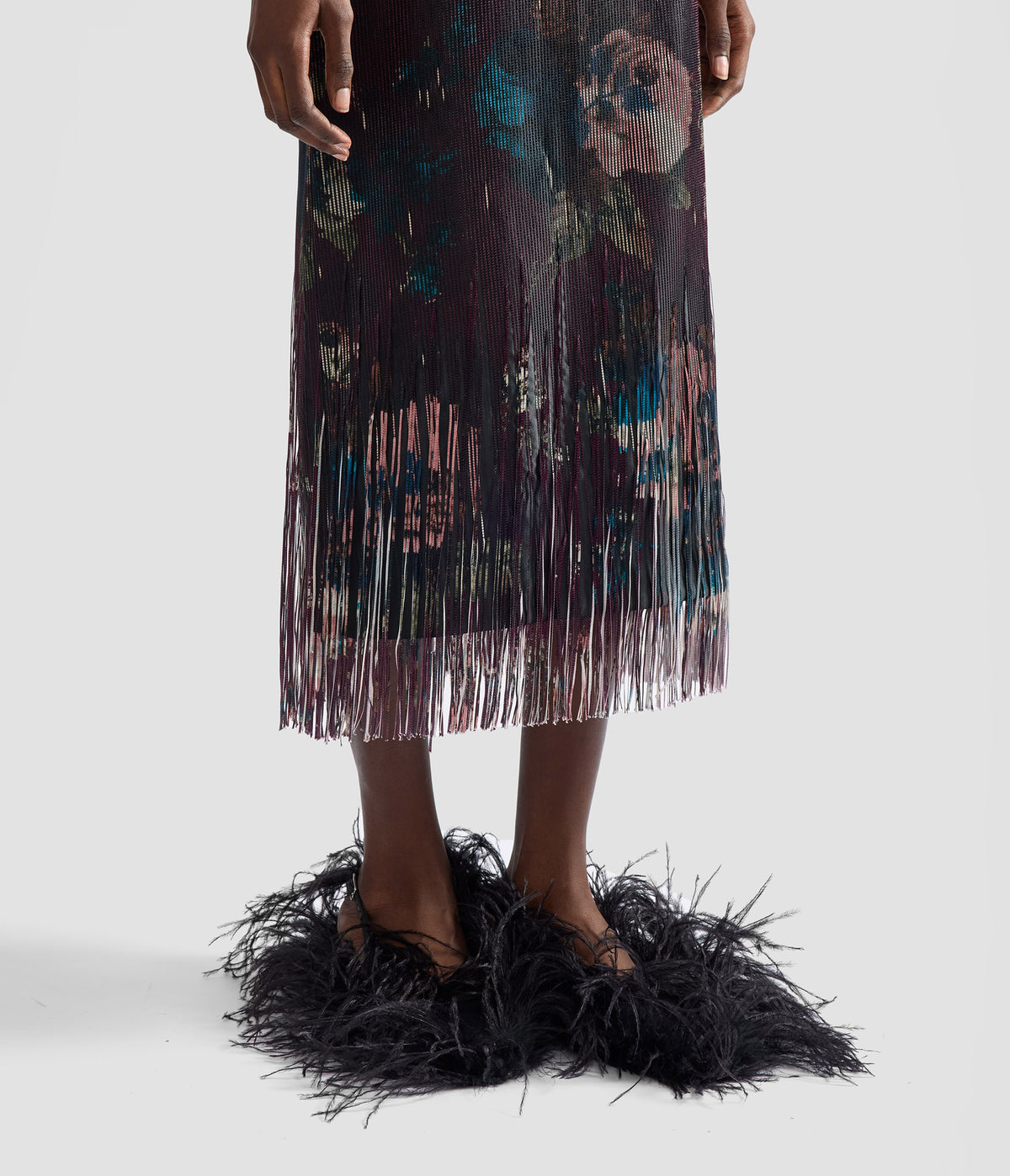Floral Fringe Jacquard Sleeveless Midi Dress