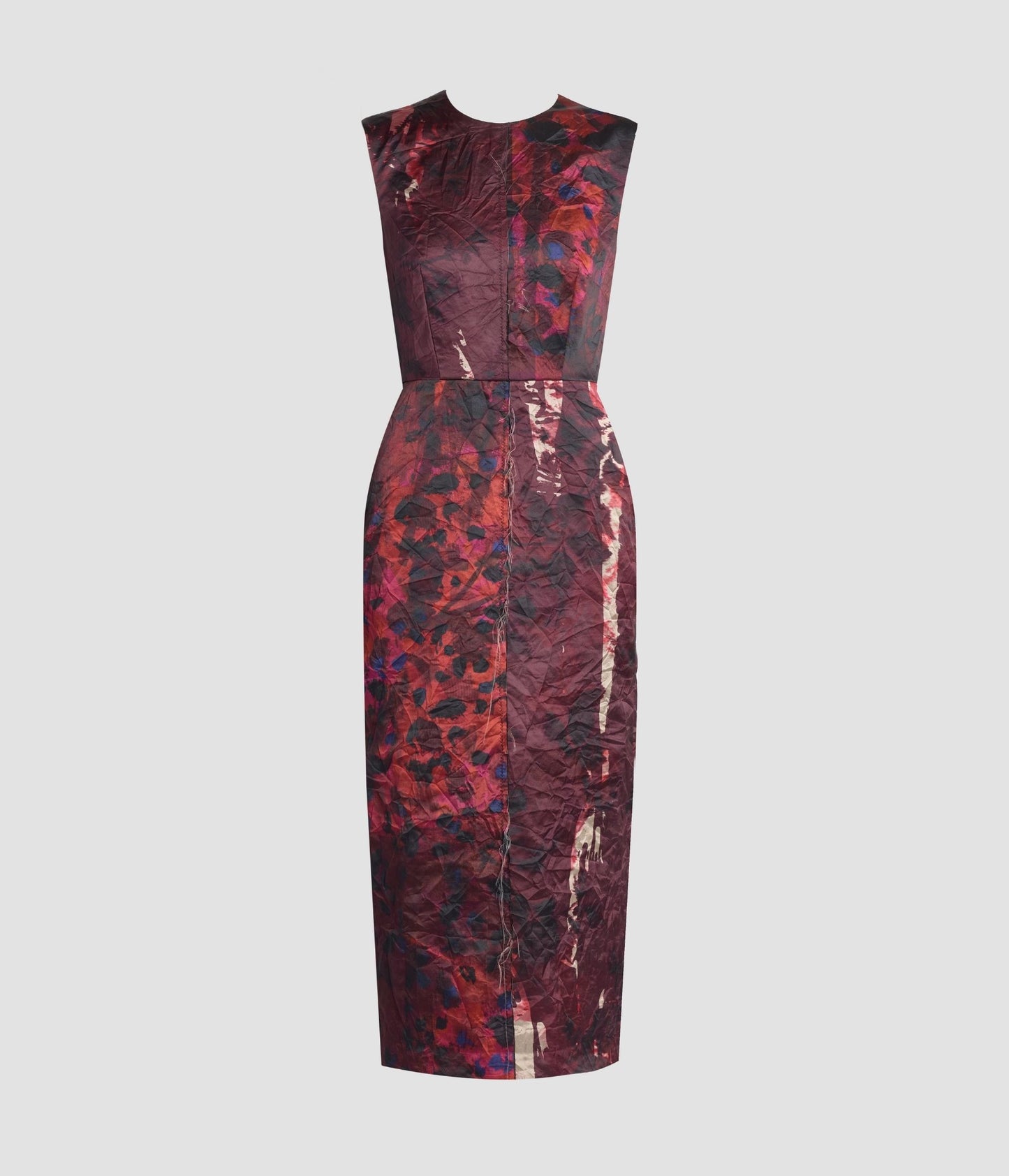 Textured Satin Sleeveless Midi Dress