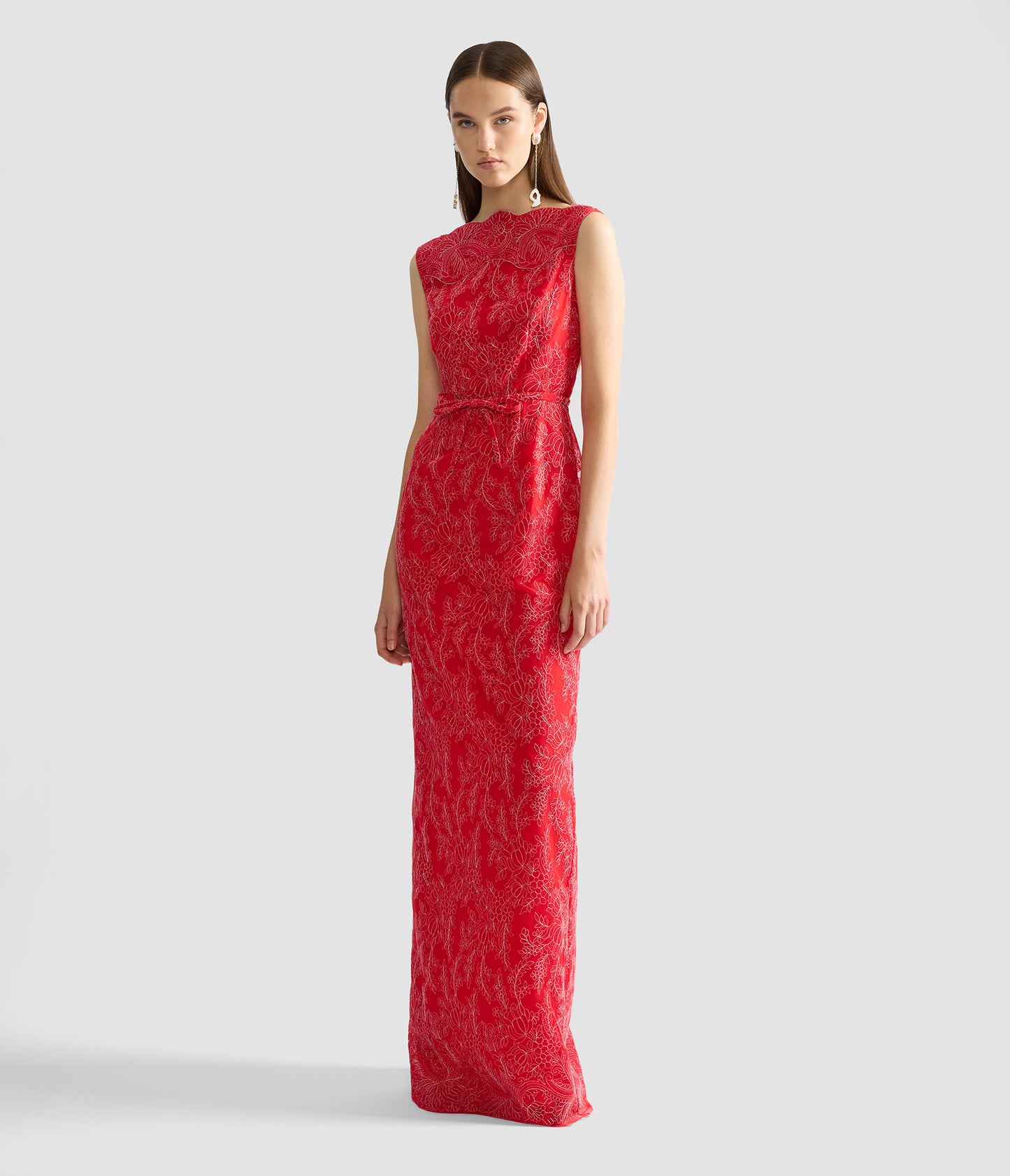 Floral Lace Tulle Sleeveless Gown