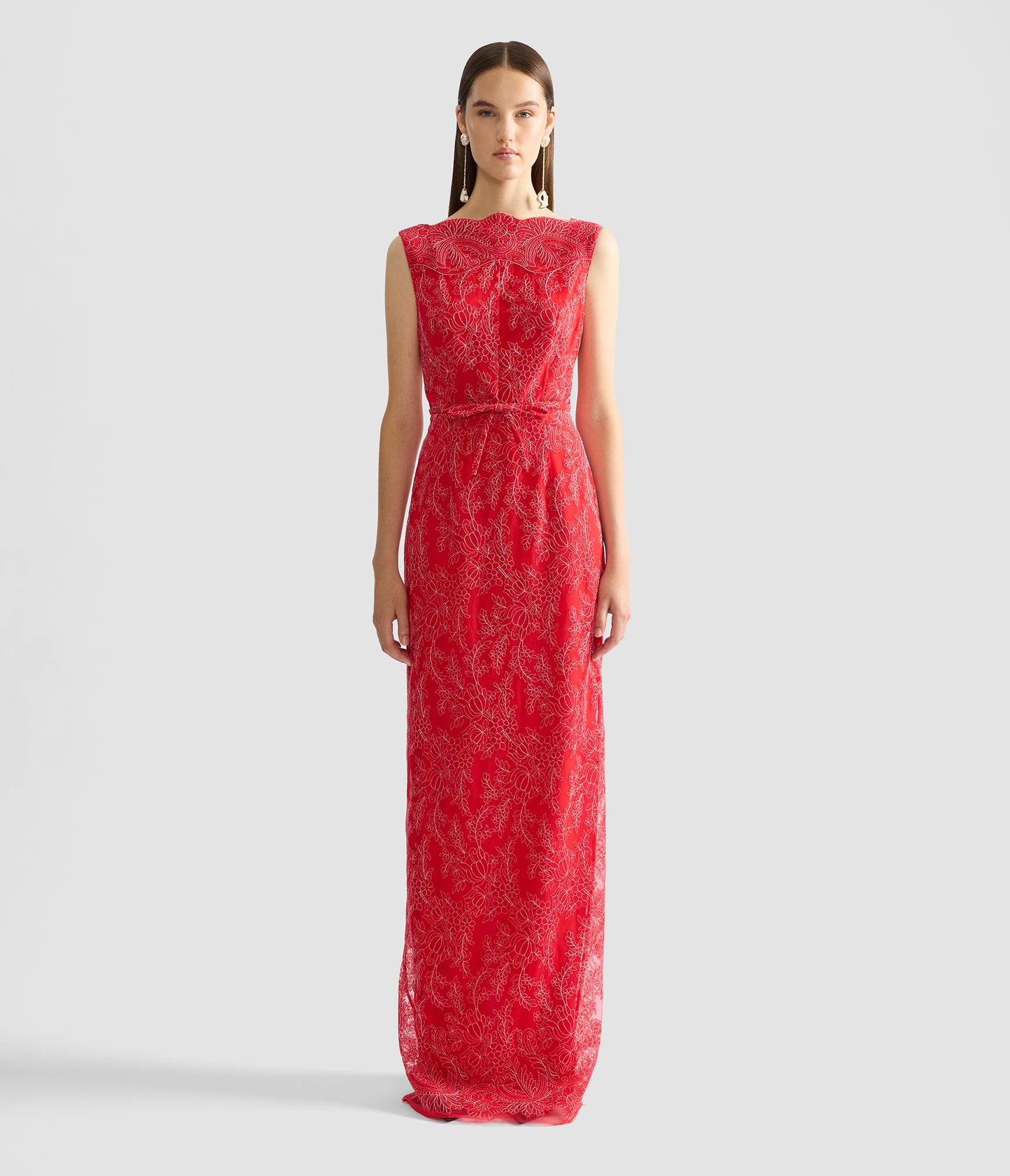 Floral Lace Tulle Sleeveless Gown