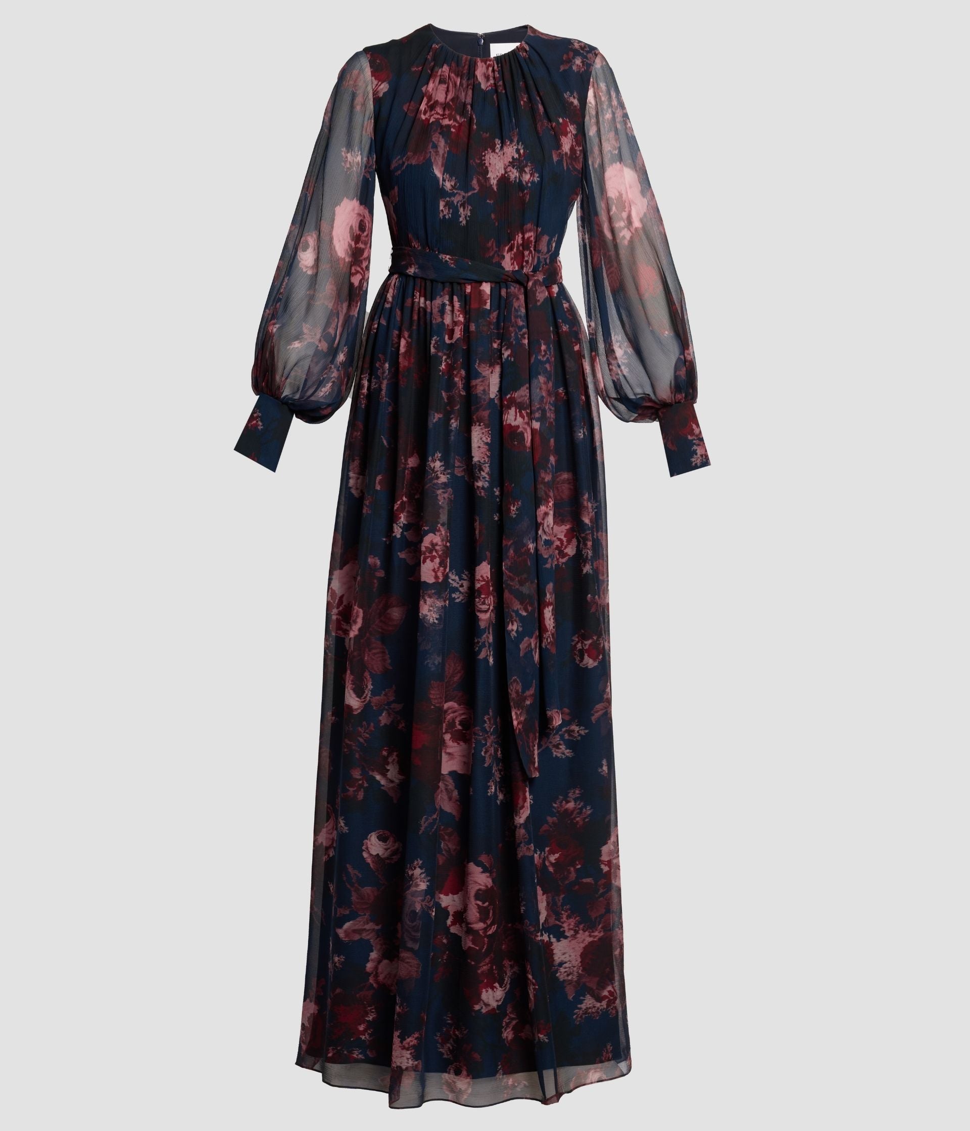 Floral Silk Creponne Long Sleeve Gown