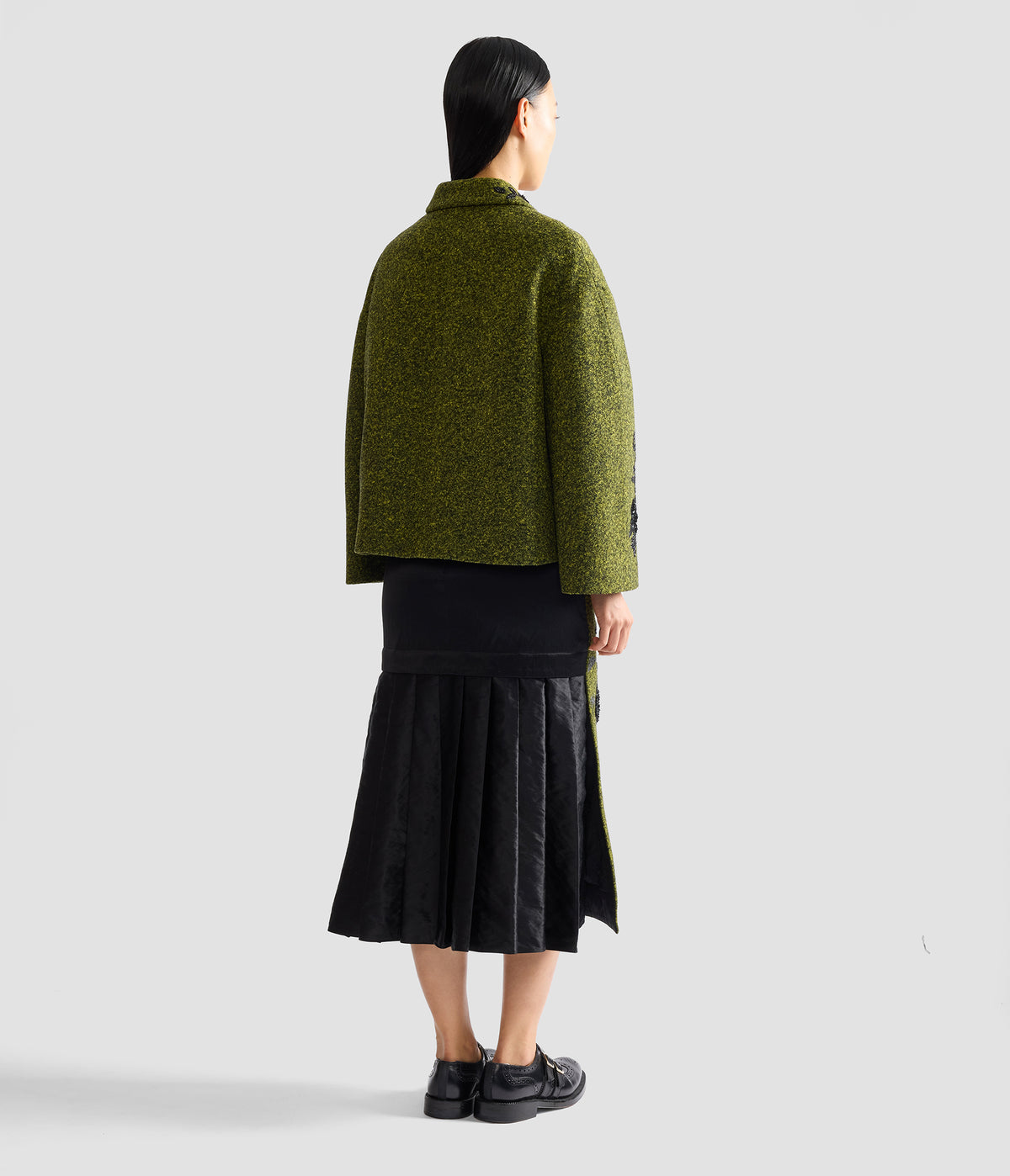 Floral Embroidered Wool Midi Skirt