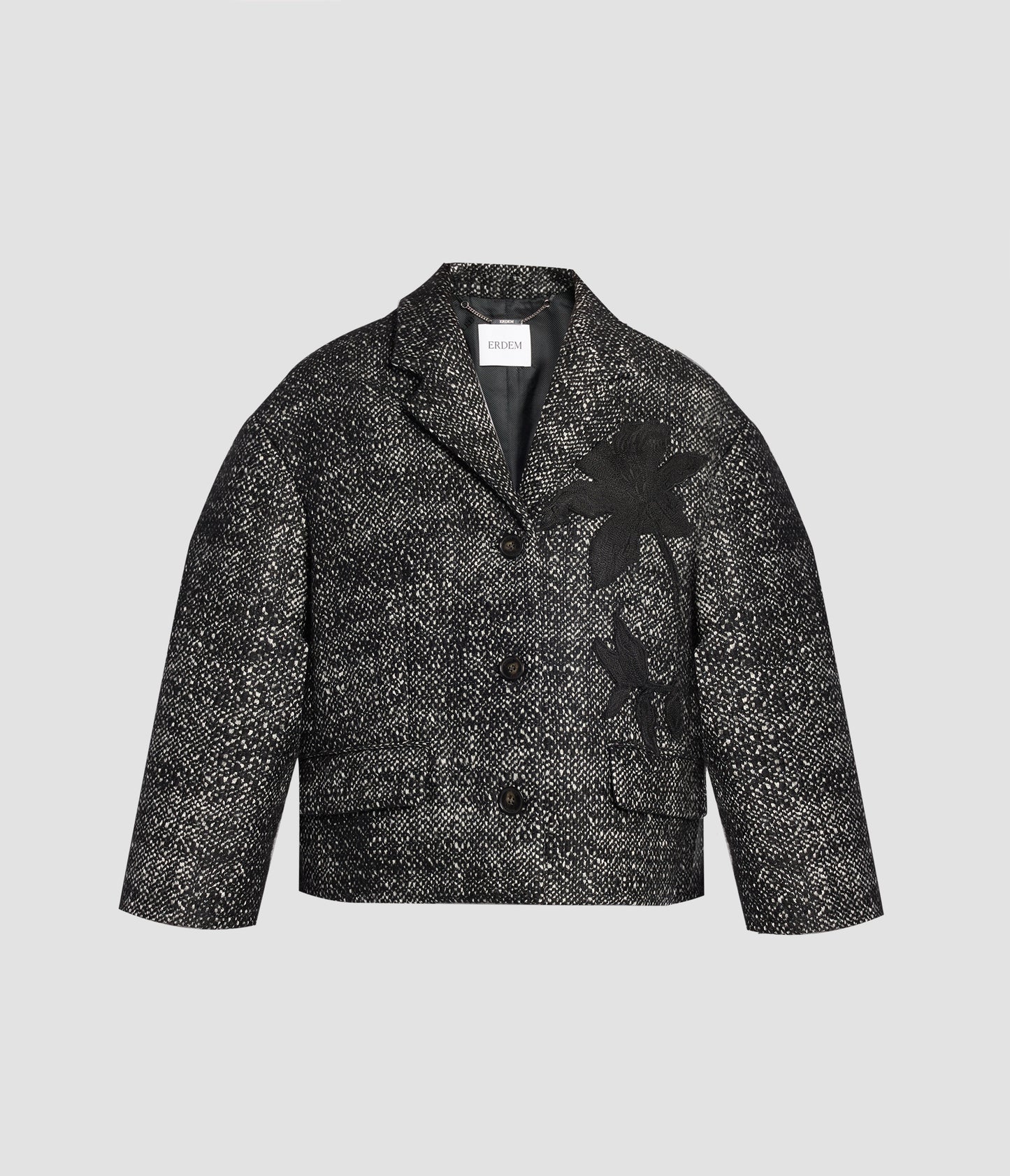 Floral Embroidered Wool Cropped Jacket