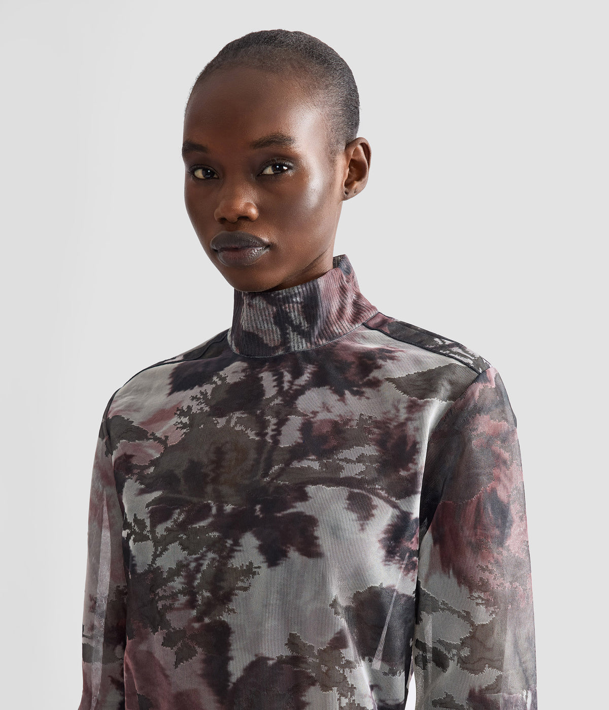 Floral Print Jacquard Turtleneck