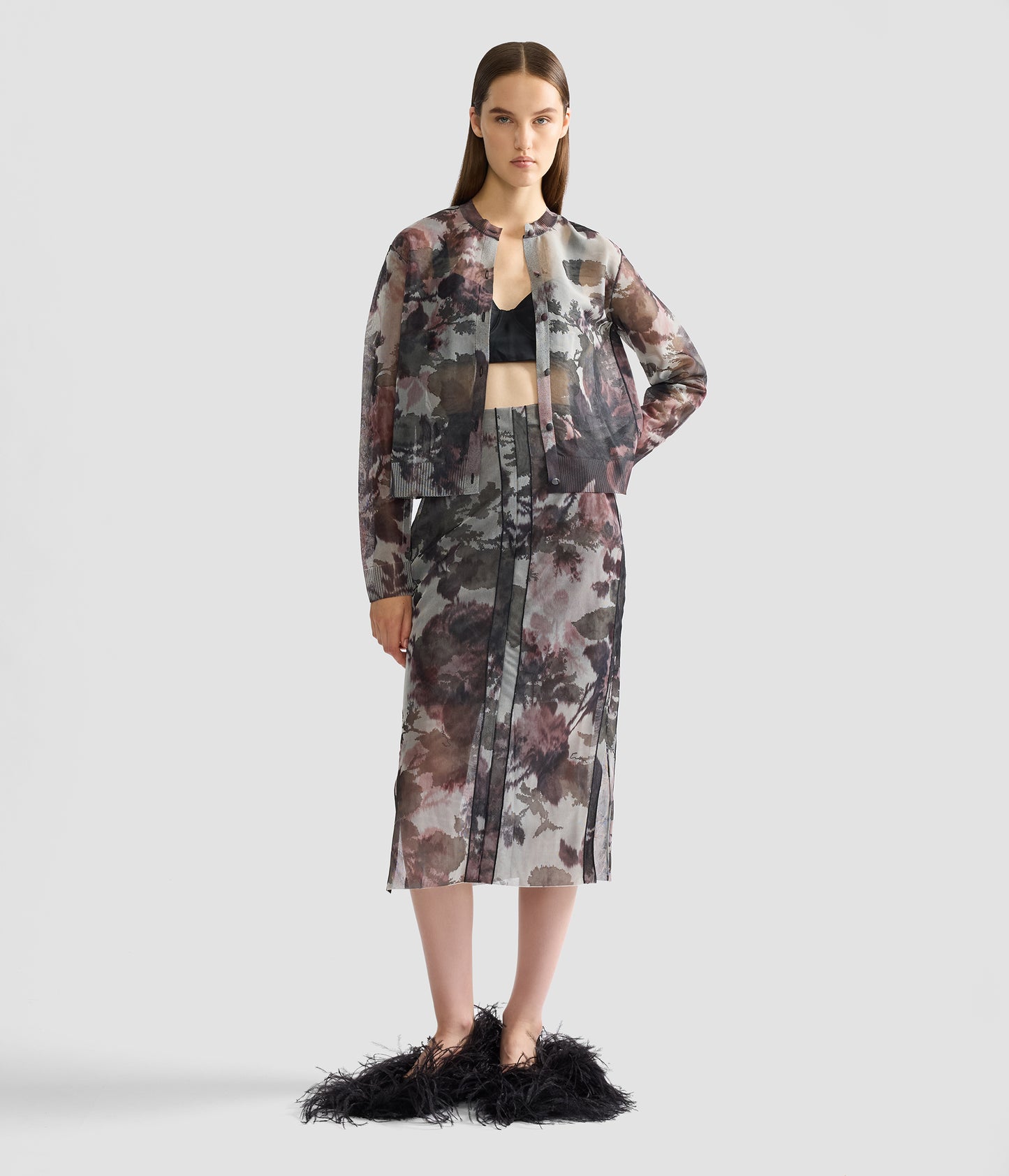 Floral Print Jacquard Cardigan