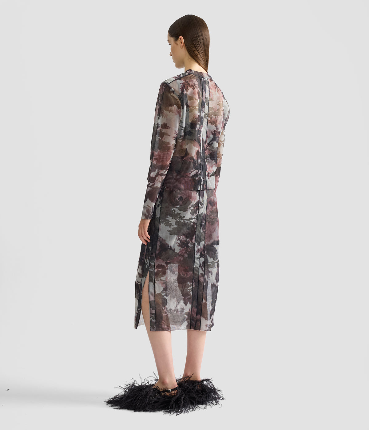 Floral Print Jacquard Knit Skirt