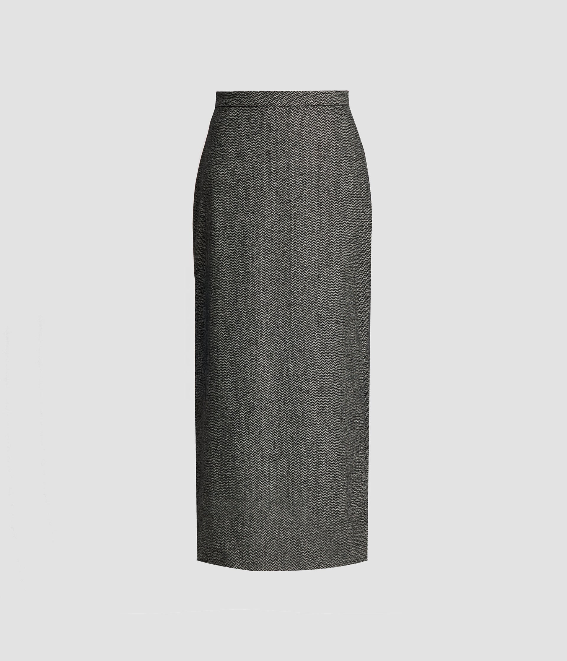 Herringbone A-line Pleated Midi Skirt