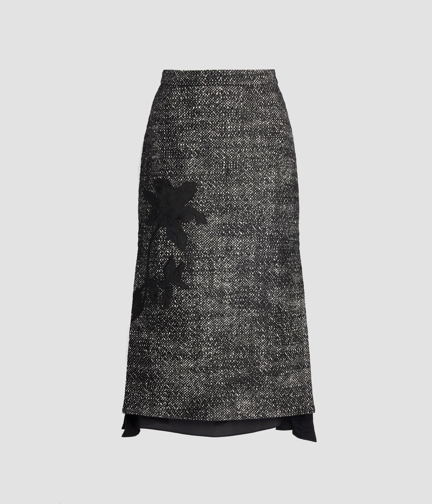 Floral Embroidered Wool Midi Skirt