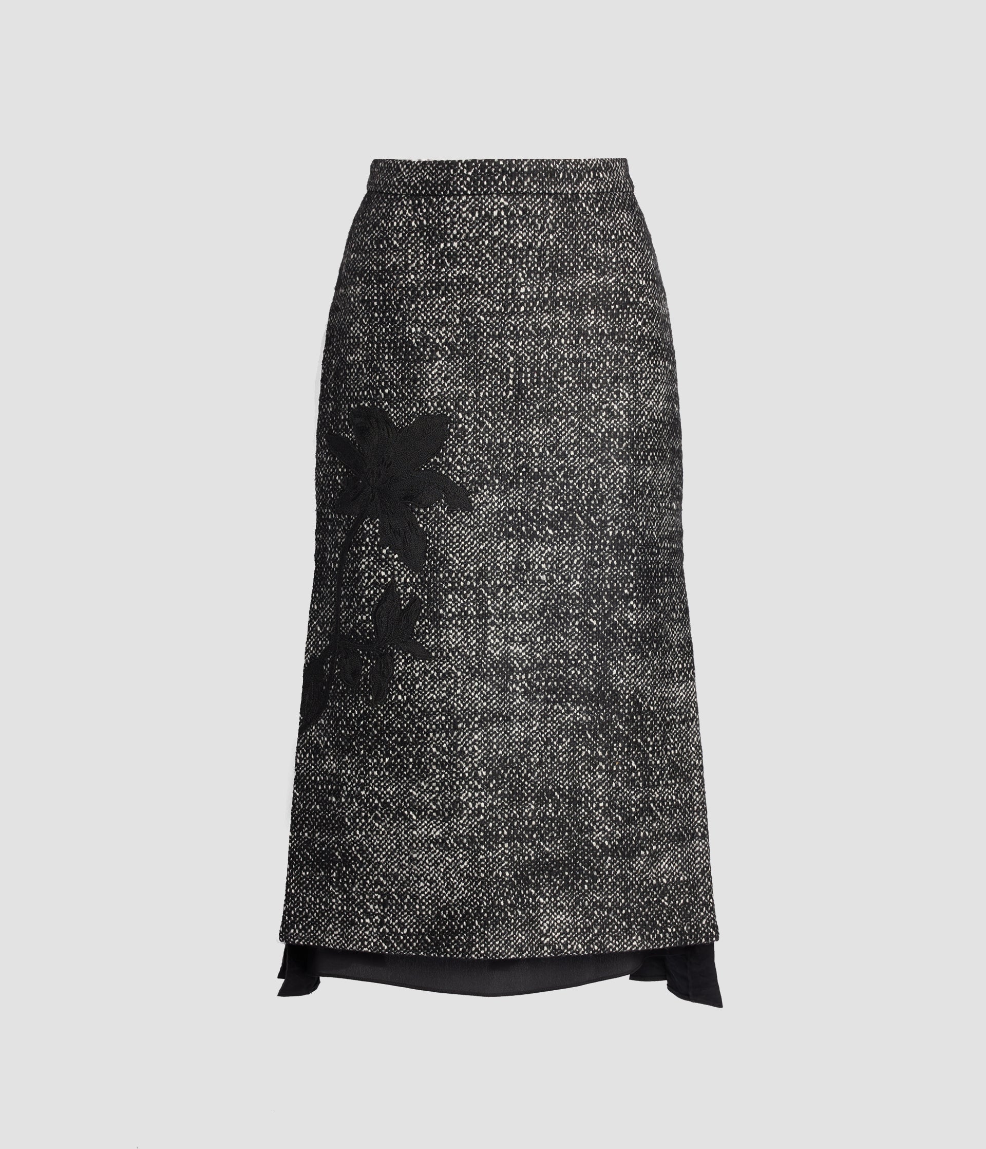 Floral Embroidered Wool Midi Skirt