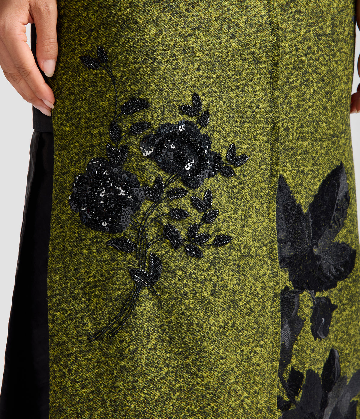 Floral Embroidered Wool Midi Skirt