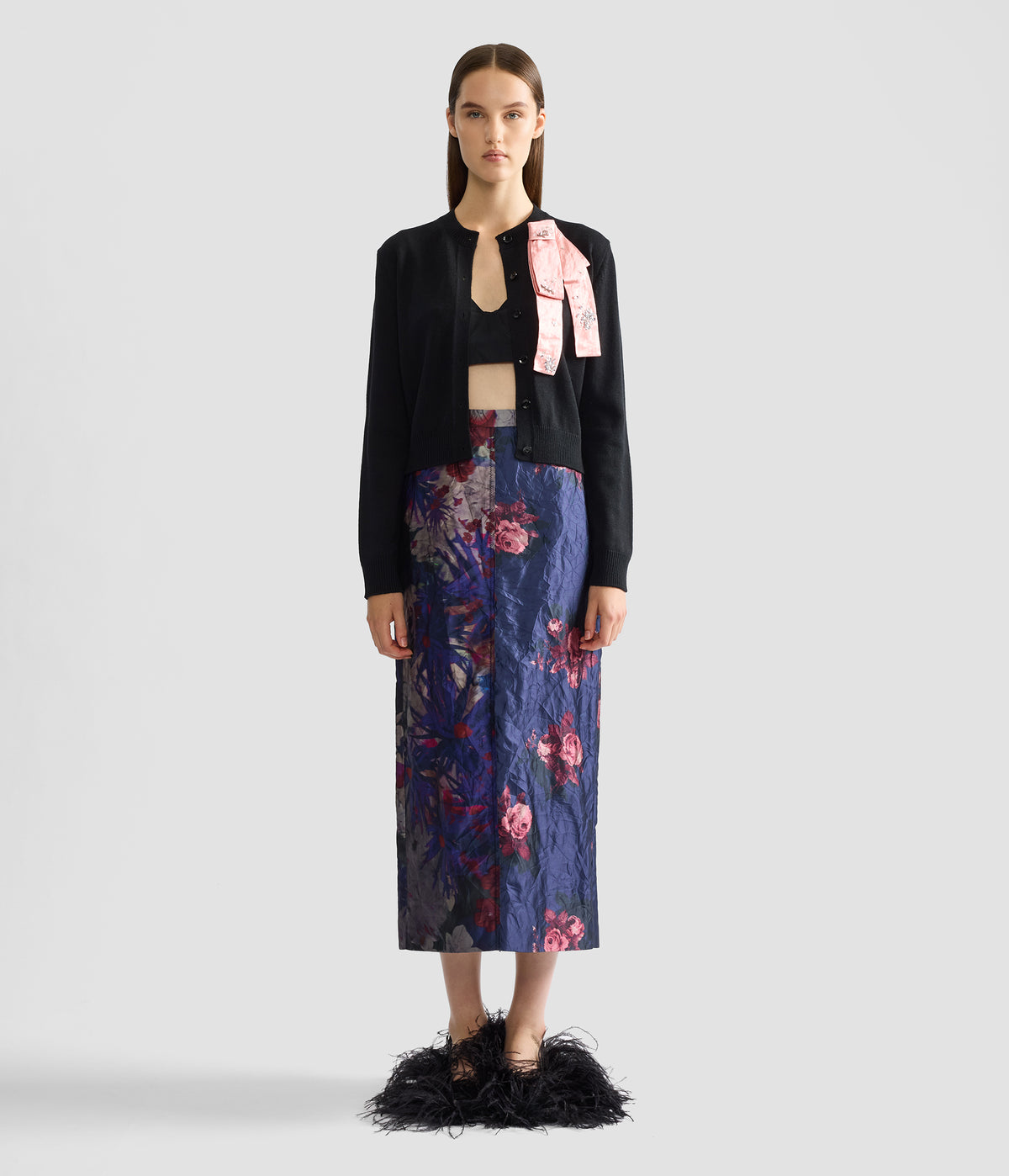 Textured Satin Pencil Skirt