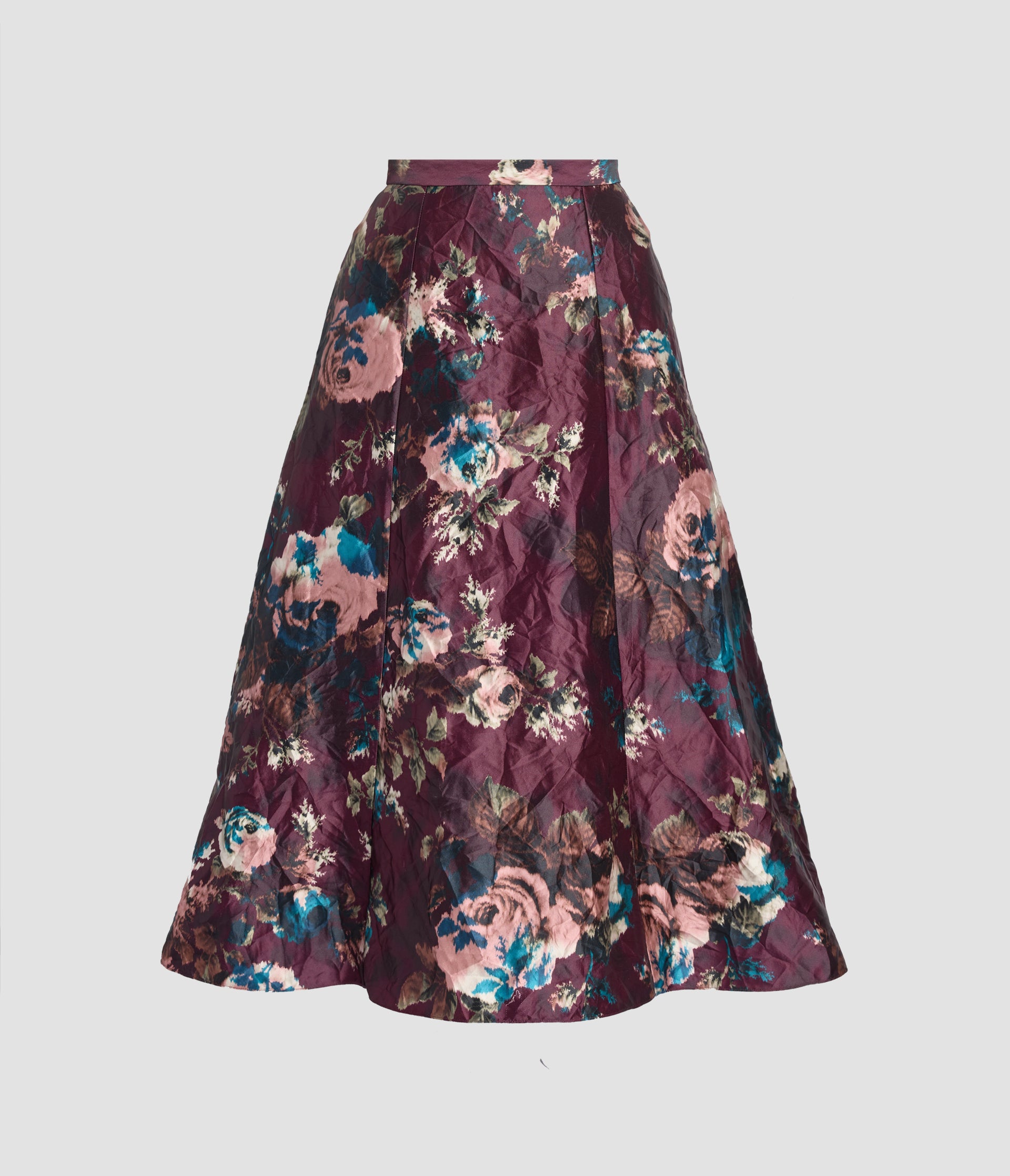 Floral Textured Satin A-Line Midi Skirt