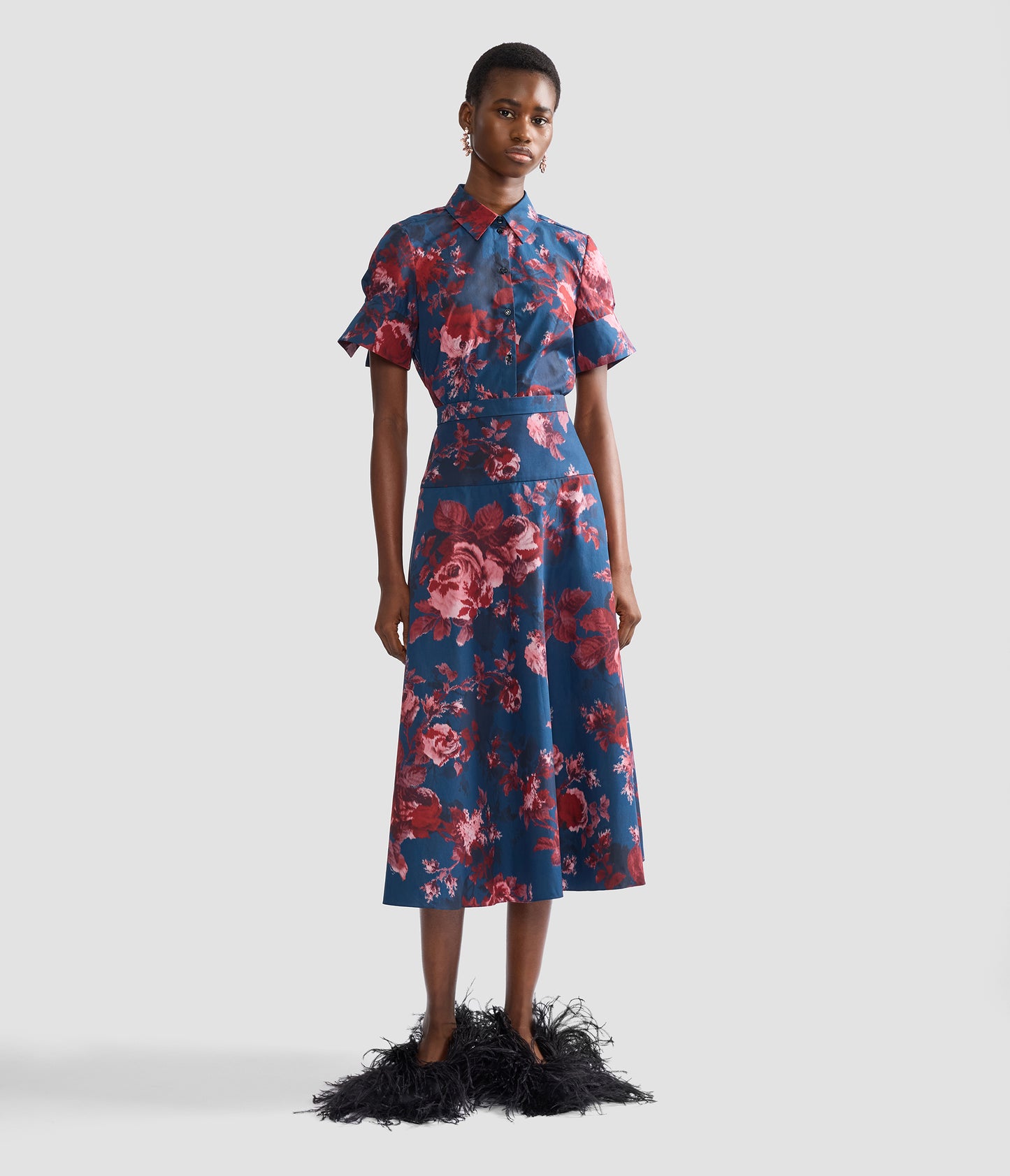 Floral Cotton Poplin A-Line Midi Skirt