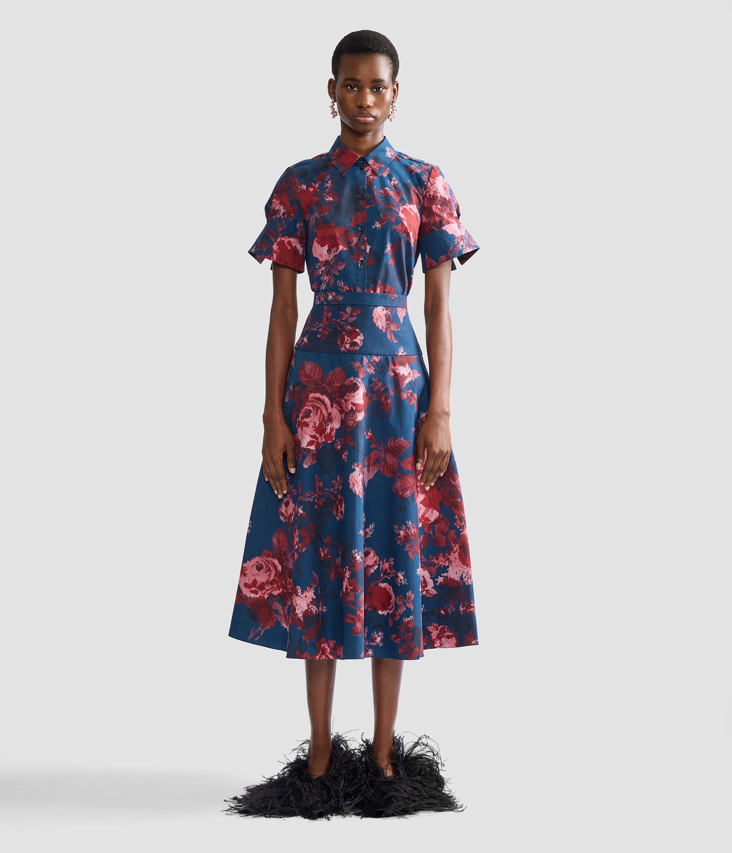 Floral Cotton Poplin A-Line Midi Skirt