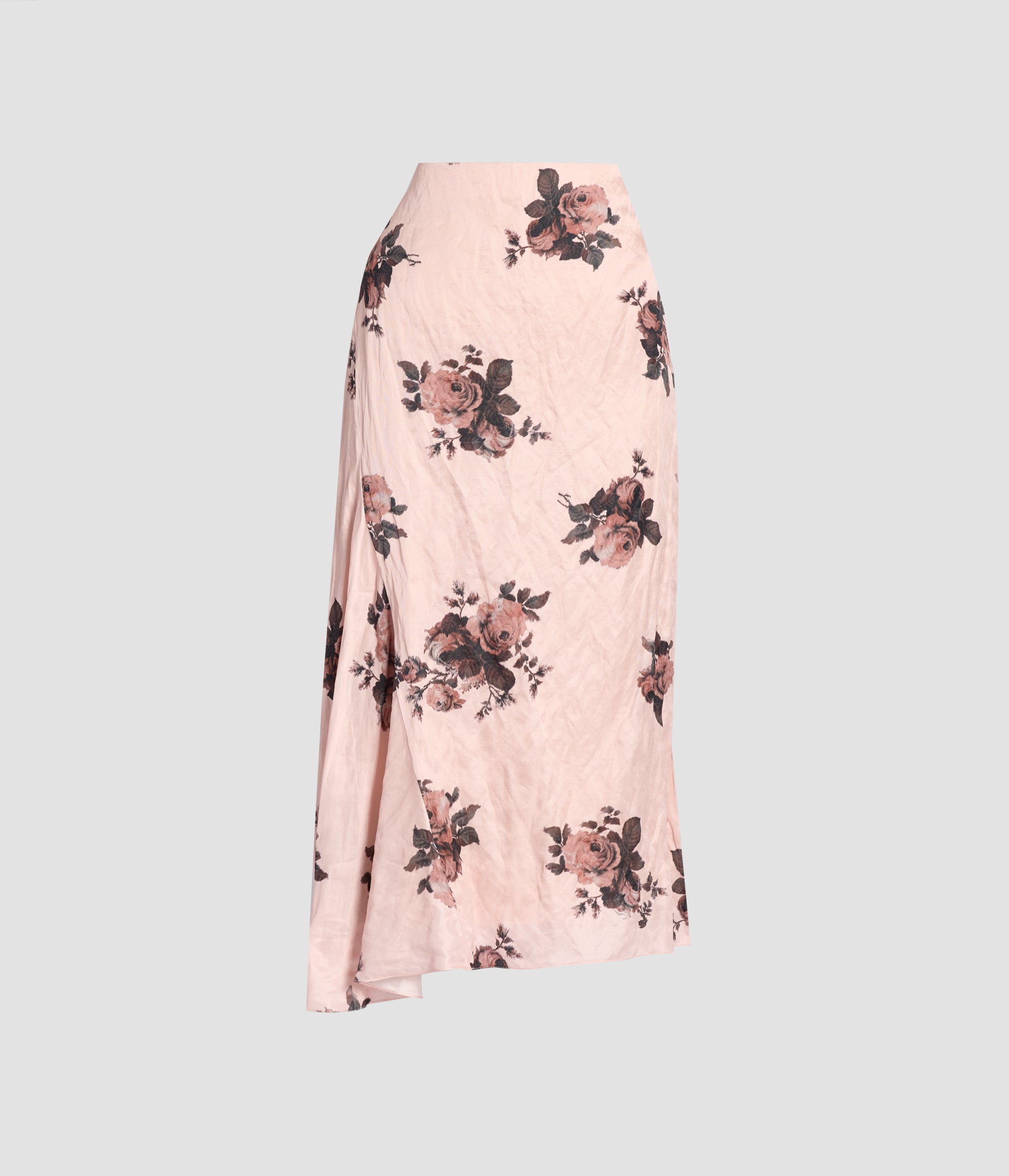 Floral Crushed Satin Draped Midi Skirt