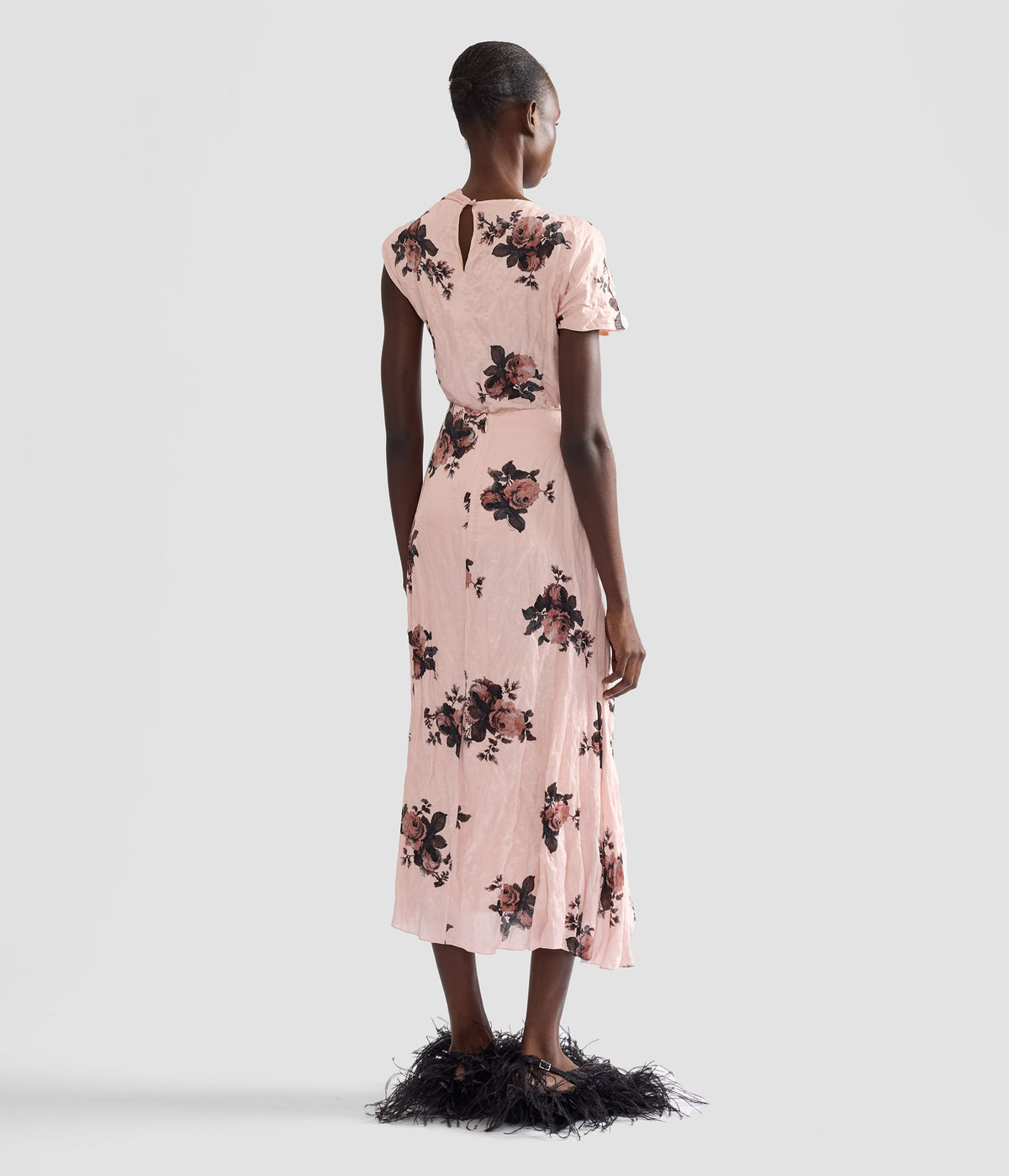 Floral Crushed Satin Draped Midi Skirt