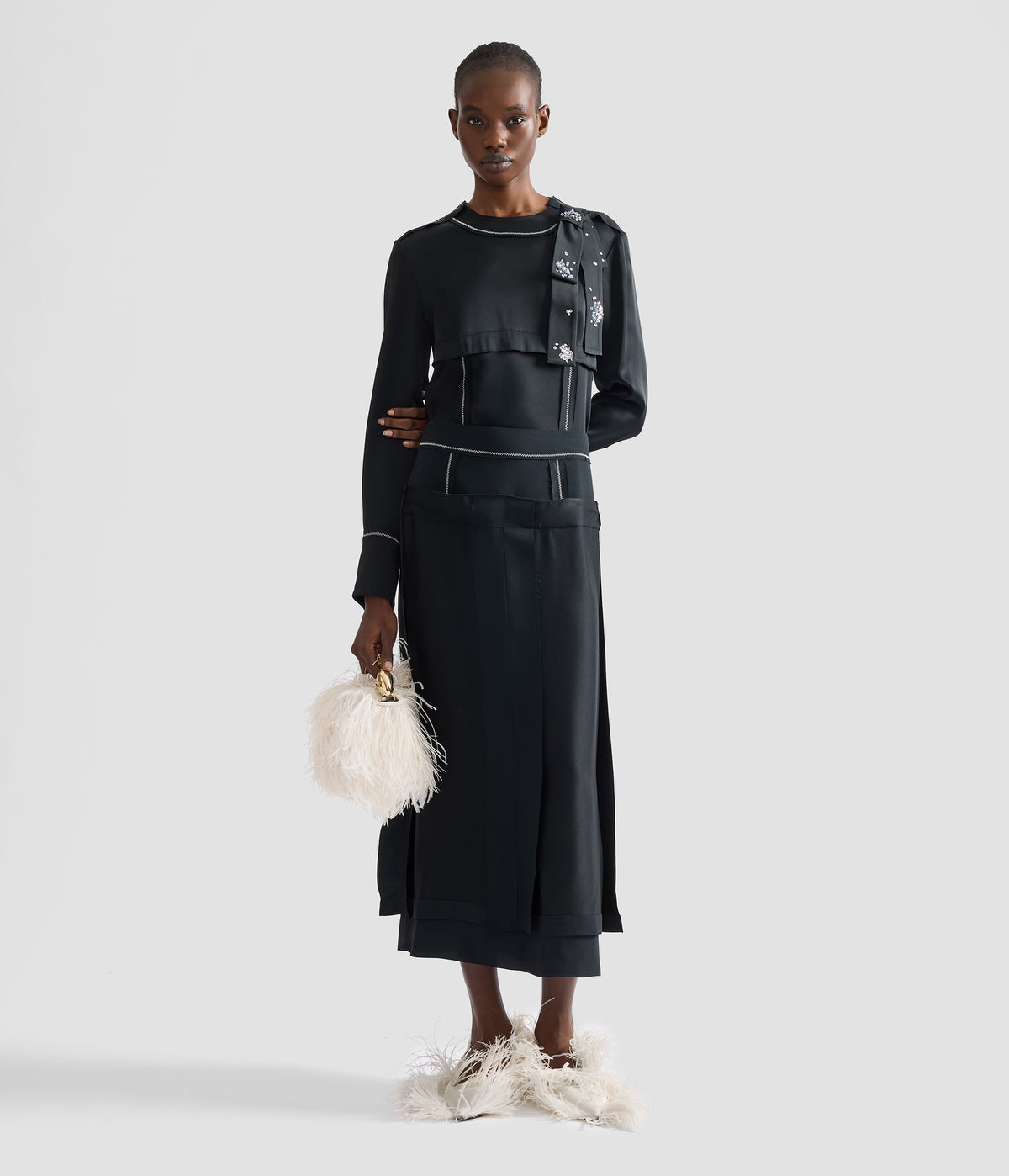 Satin Cady Midi Skirt
