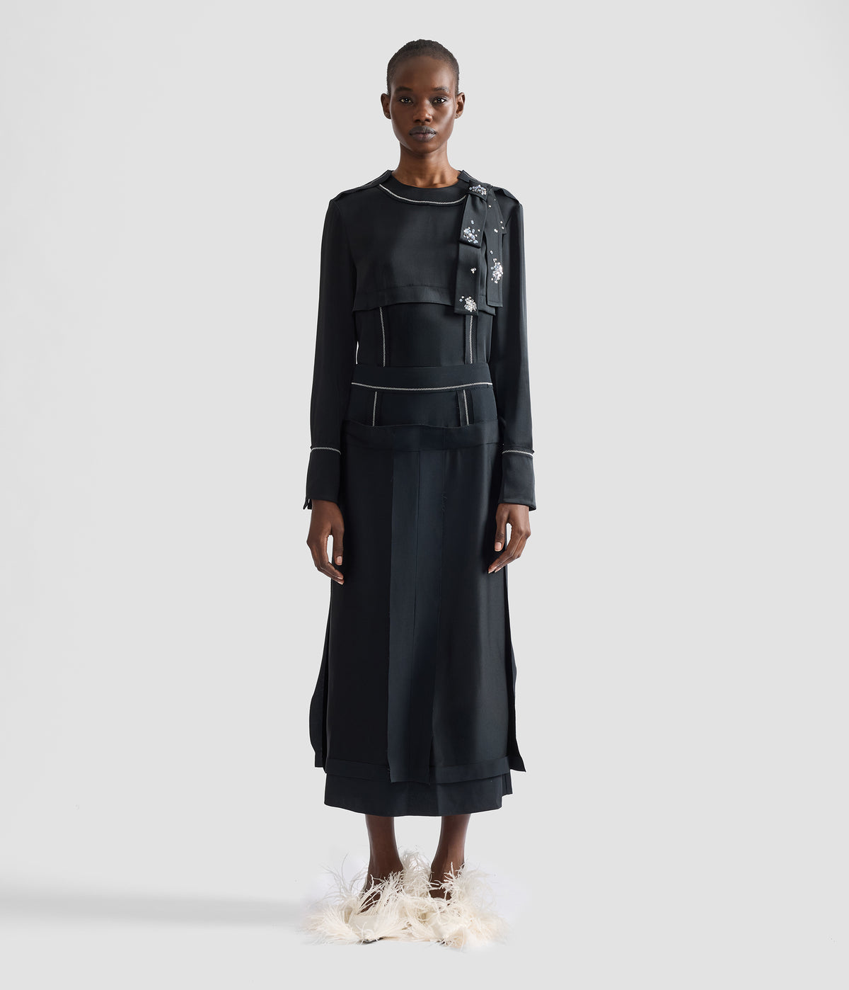 Satin Cady Midi Skirt