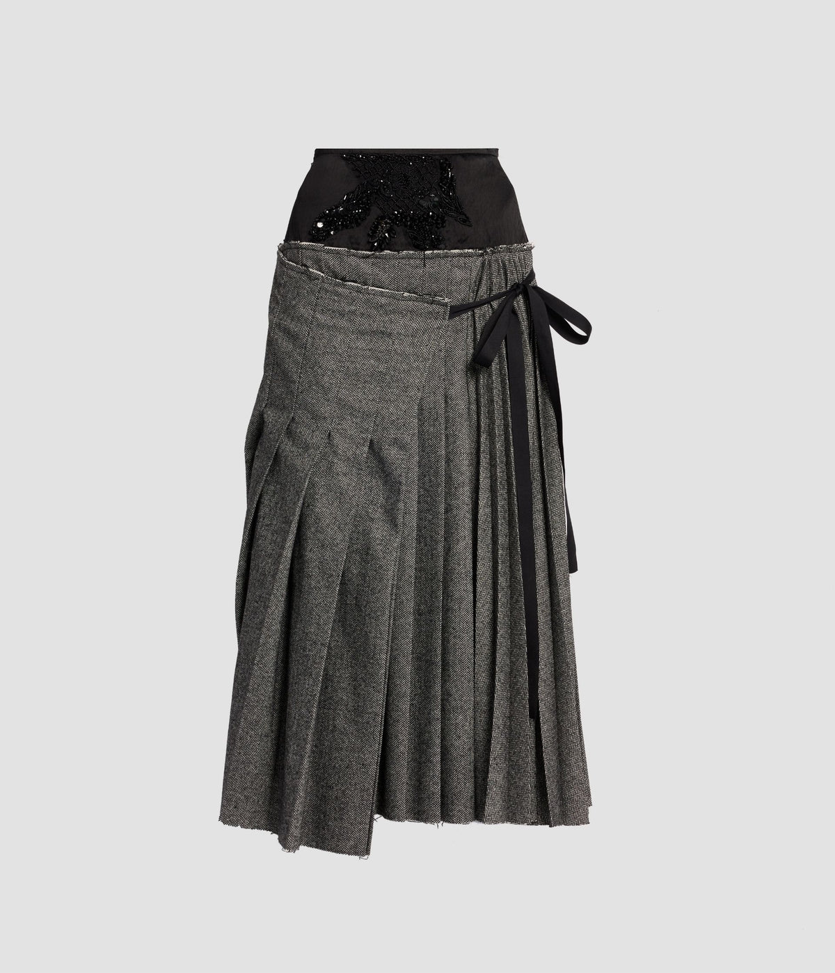 Herringbone A-Line Pleated Midi Skirt