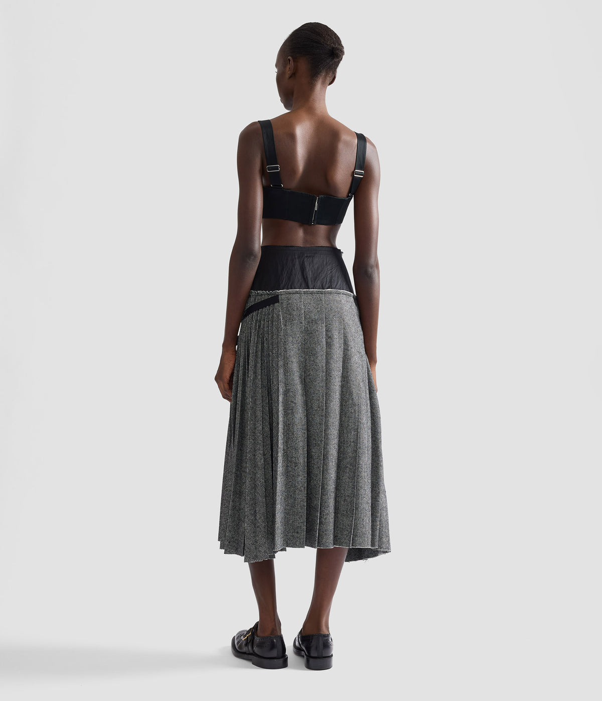 Herringbone A-Line Pleated Midi Skirt